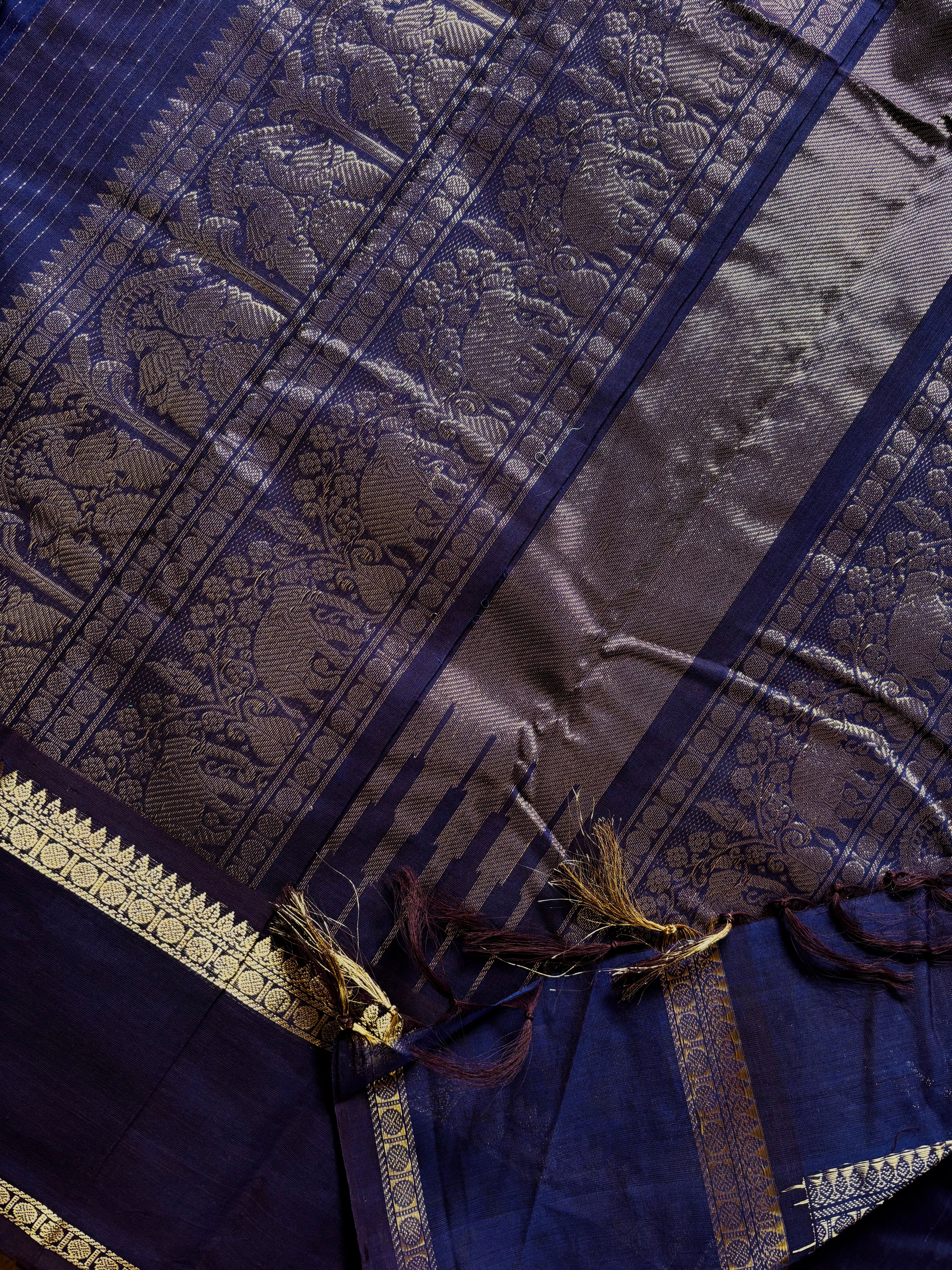 Handwoven Purple and Dark Brown Mixed Colour Kanchipuram Cotton