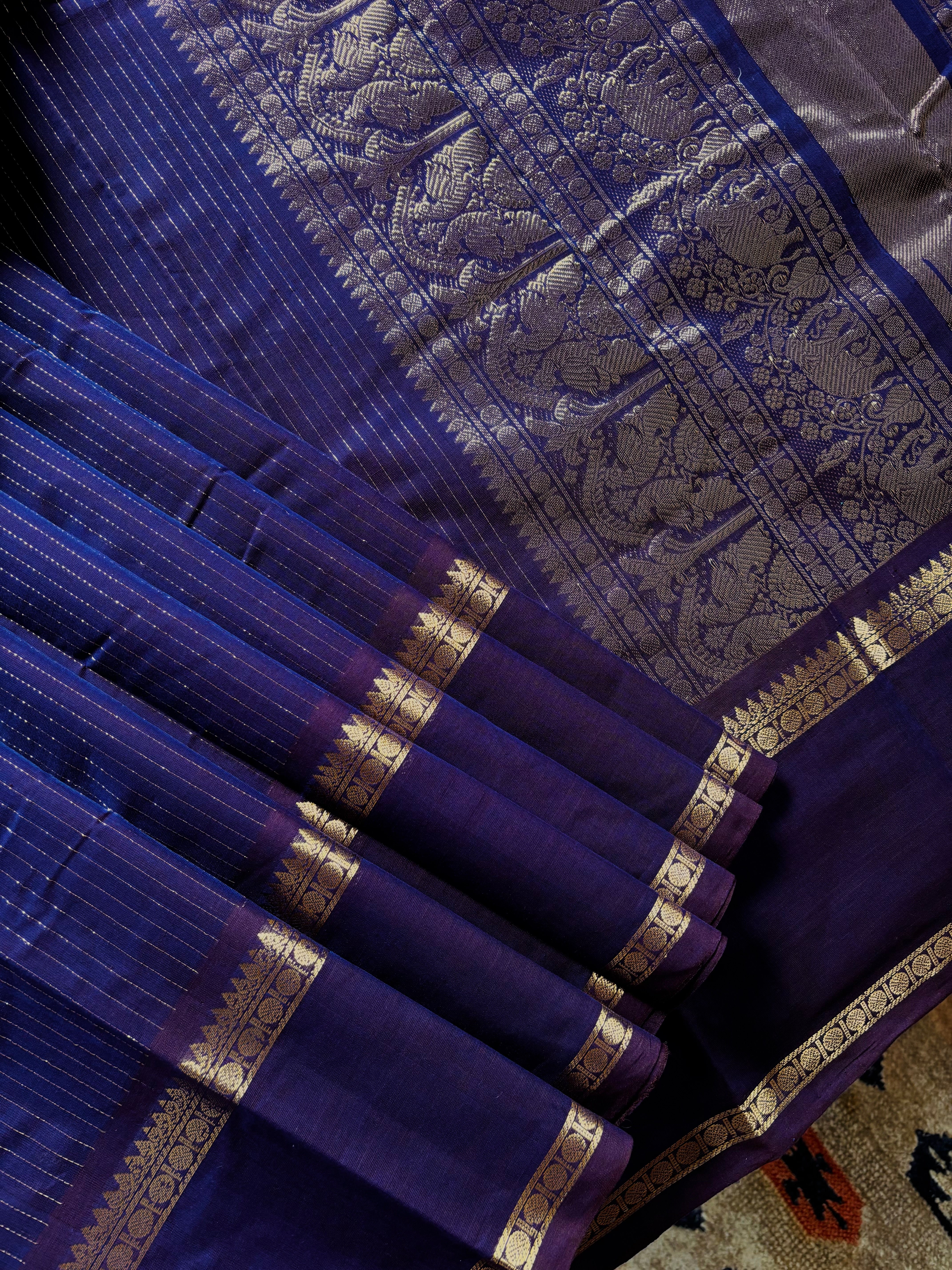 Handwoven Purple and Dark Brown Mixed Colour Kanchipuram Cotton