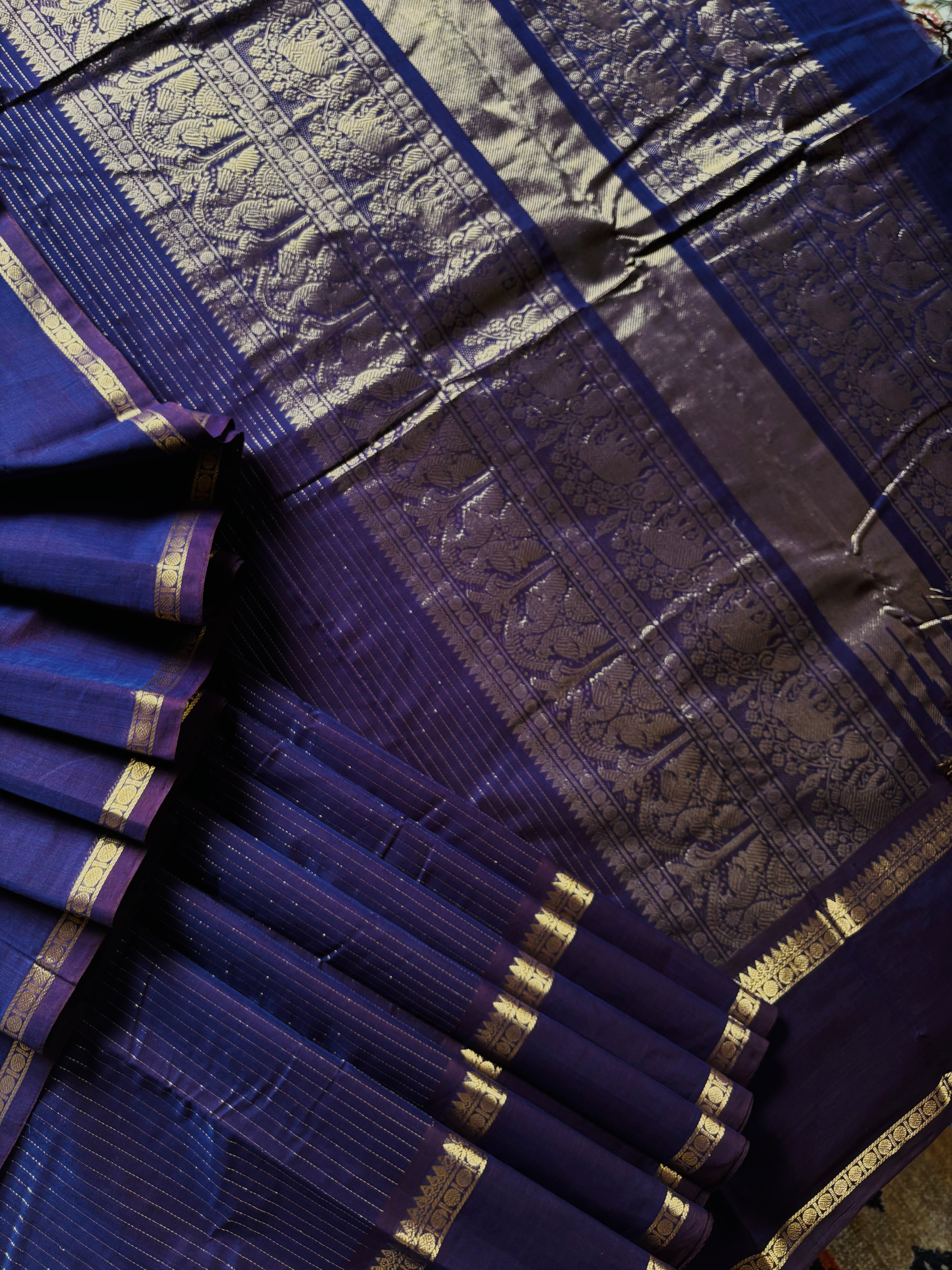 Handwoven Purple and Dark Brown Mixed Colour Kanchipuram Cotton
