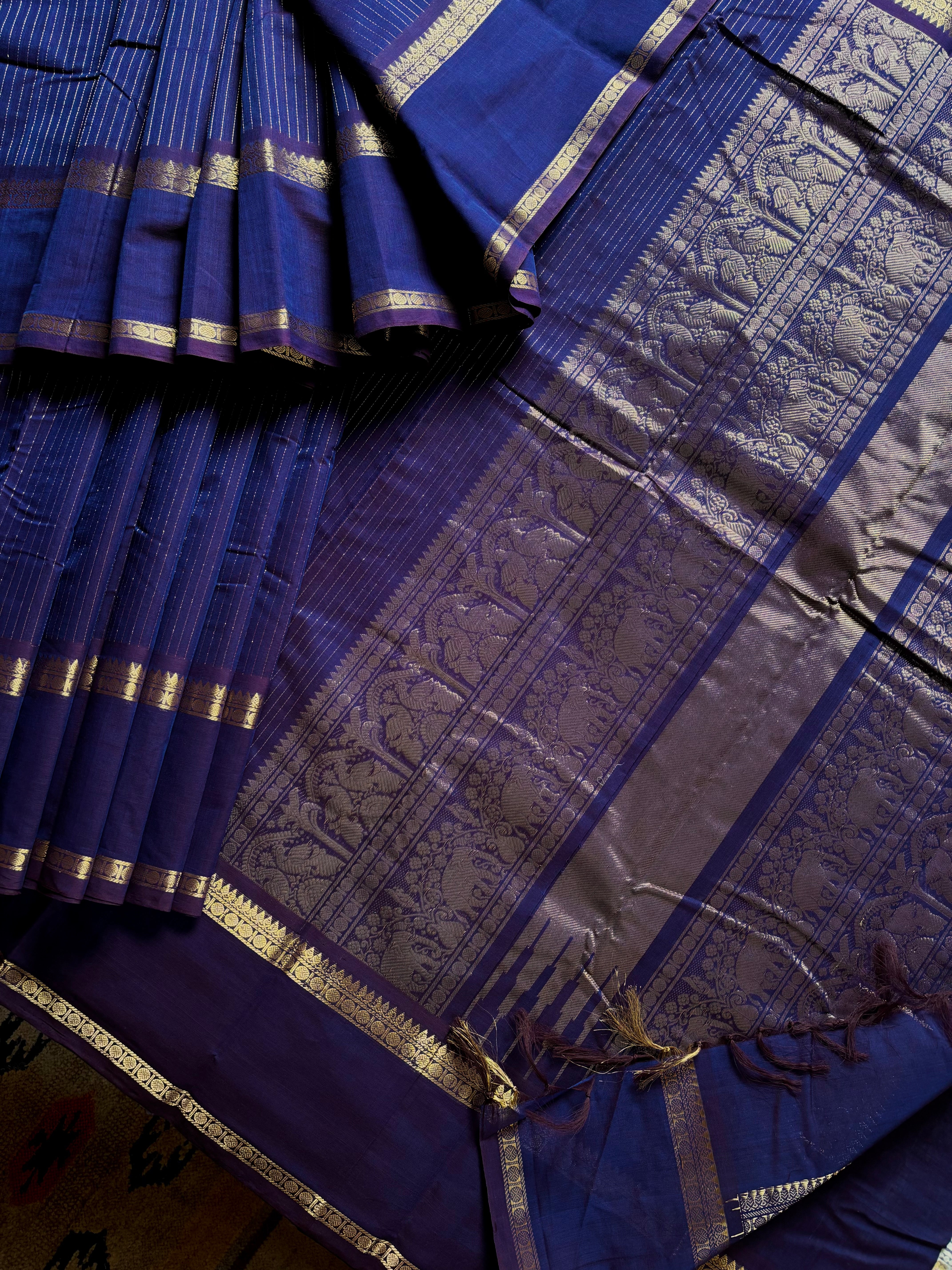Handwoven Purple and Dark Brown Mixed Colour Kanchipuram Cotton