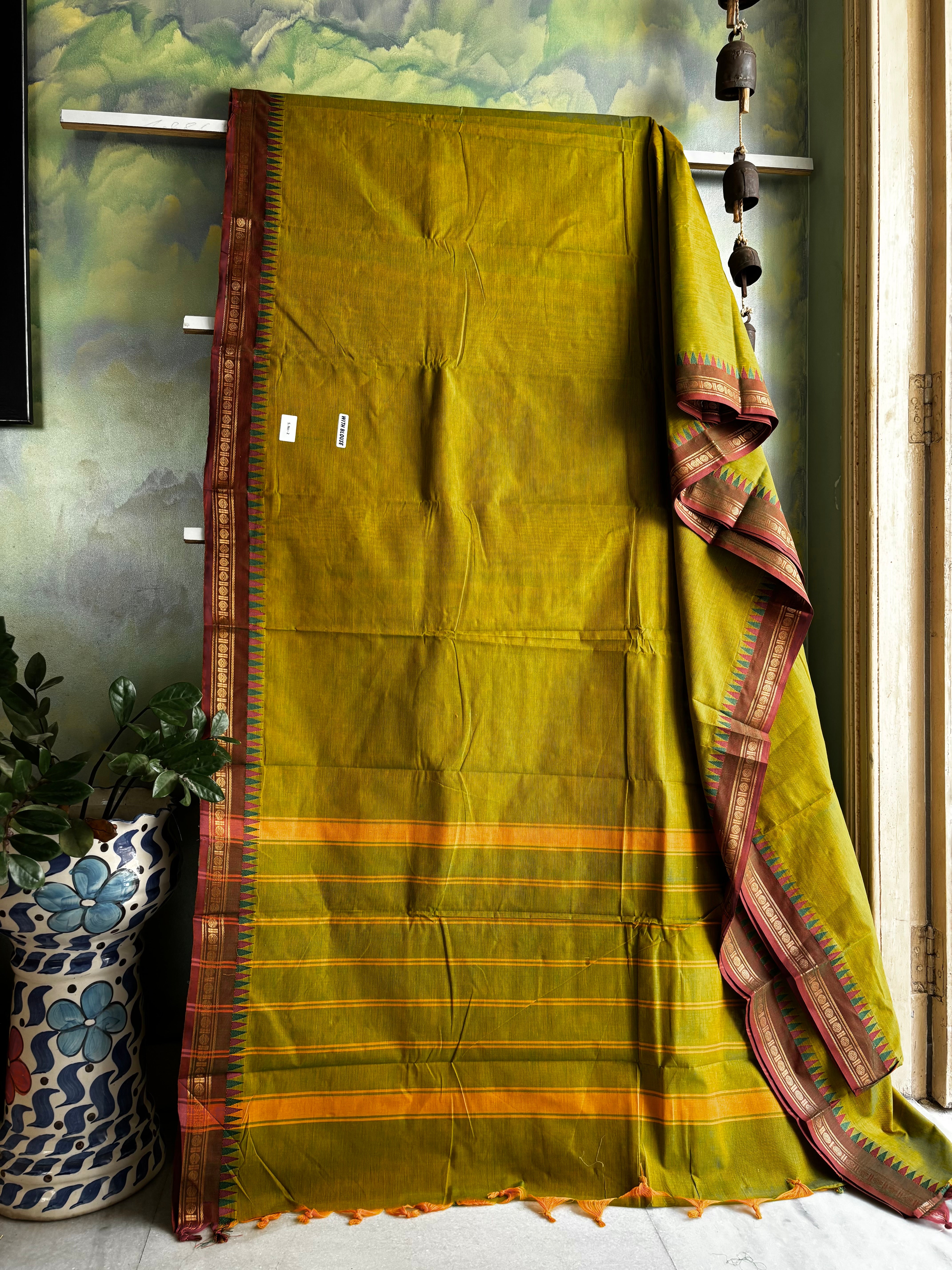 Pure Cotton Dual Toned Green Kanchipuram Saree