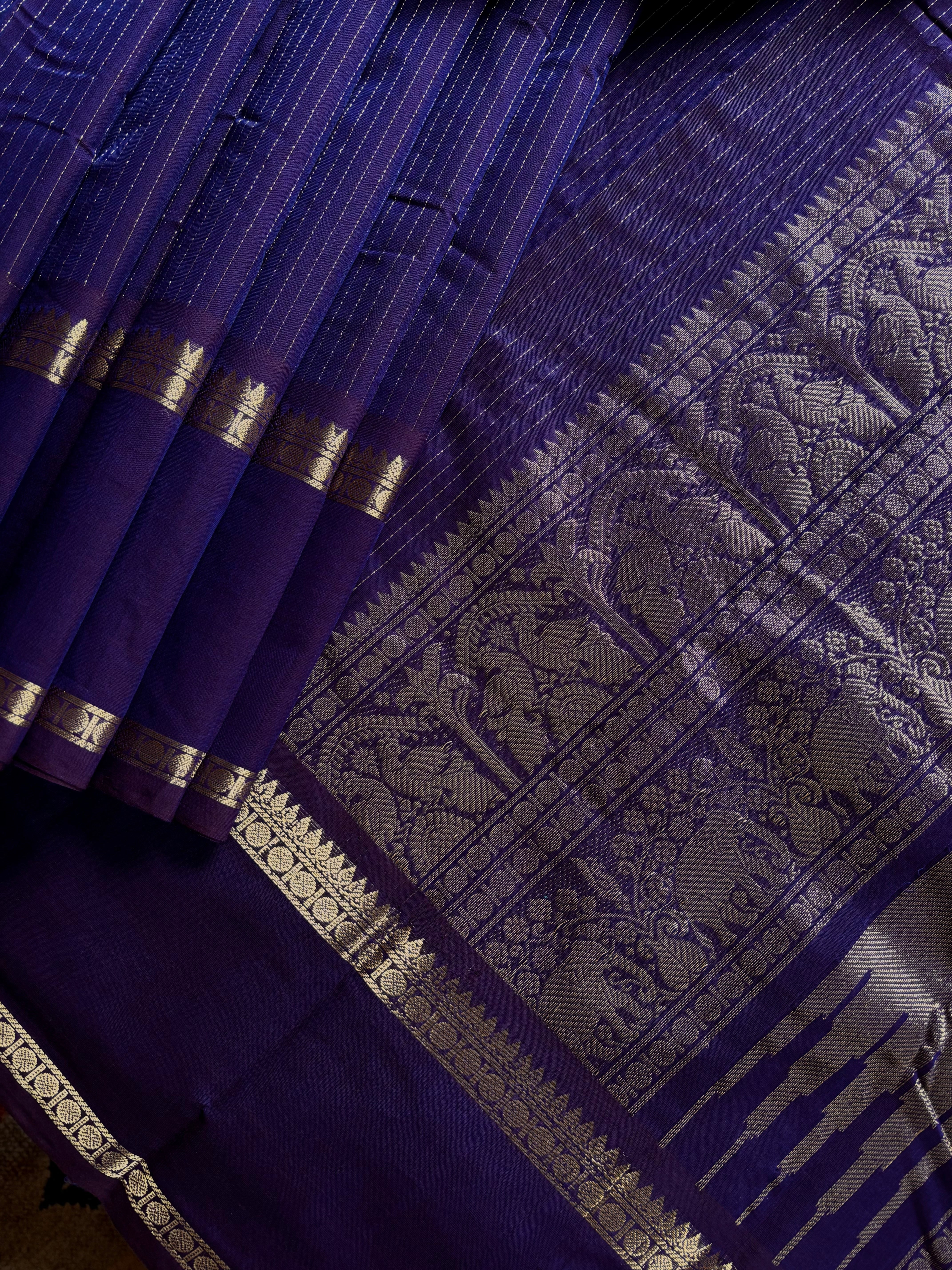 Handwoven Purple and Dark Brown Mixed Colour Kanchipuram Cotton