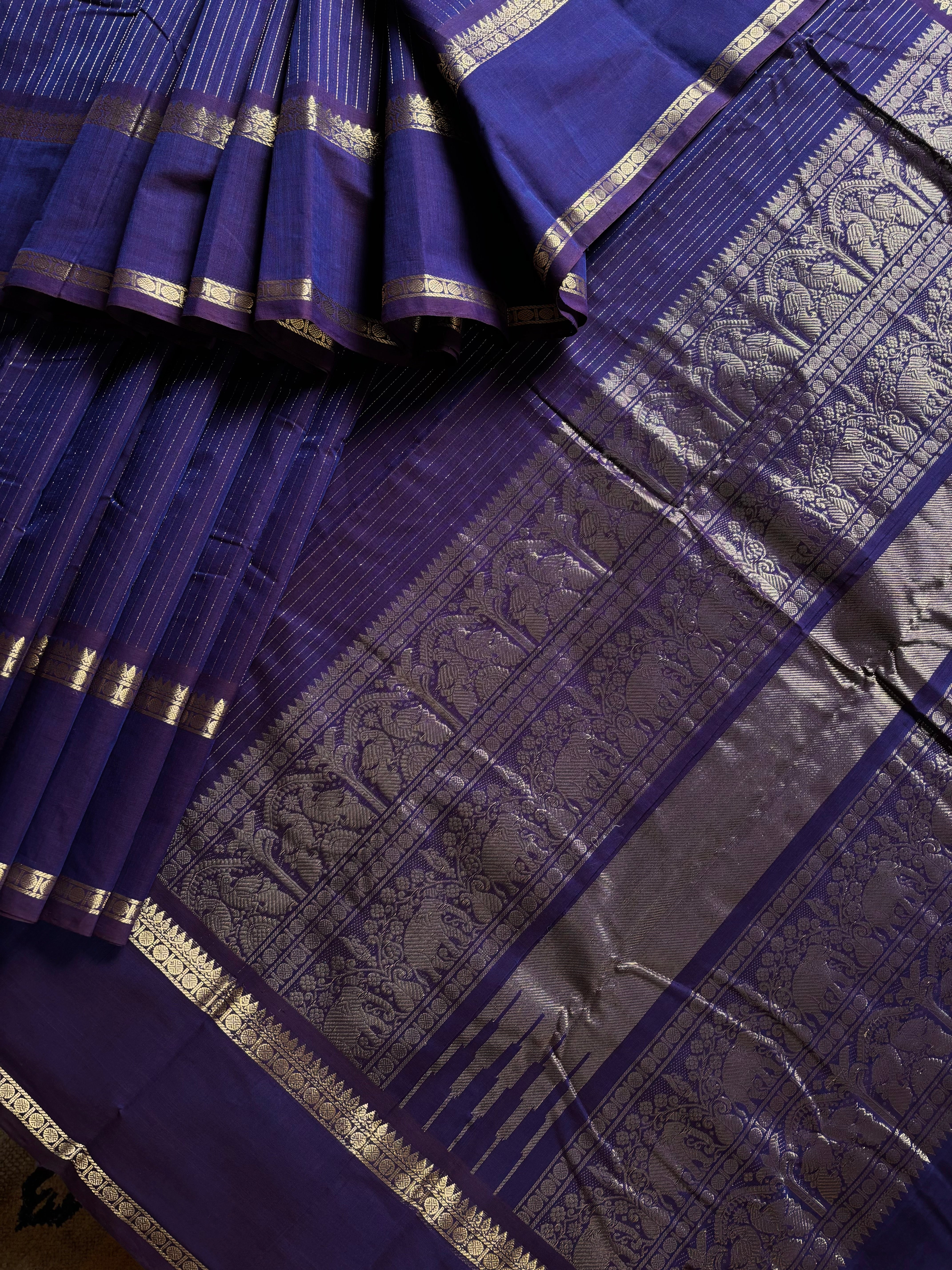 Handwoven Purple and Dark Brown Mixed Colour Kanchipuram Cotton