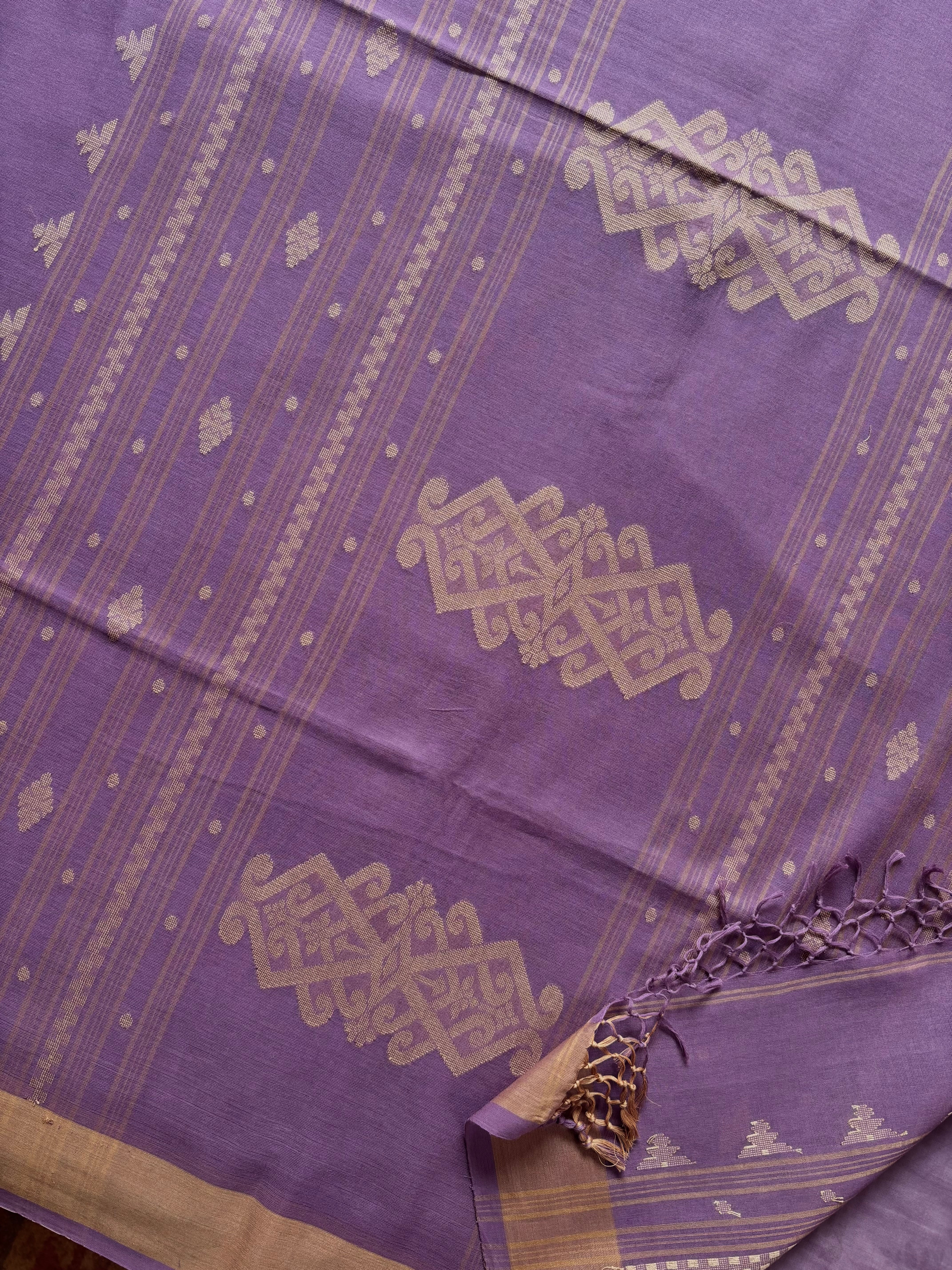 Handwoven Lavender Colour Cotton Jamdani Saree
