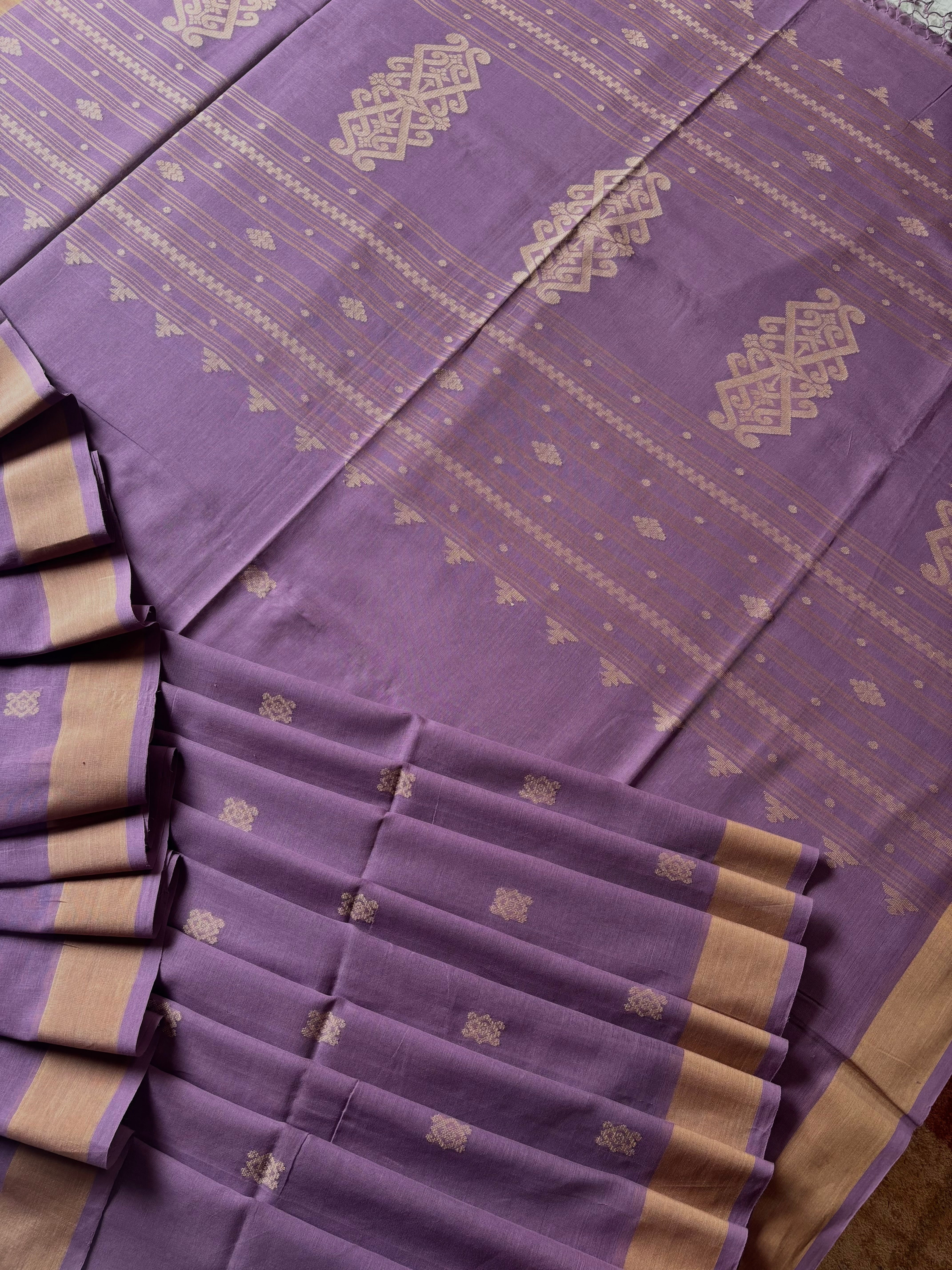 Handwoven Lavender Colour Cotton Jamdani Saree