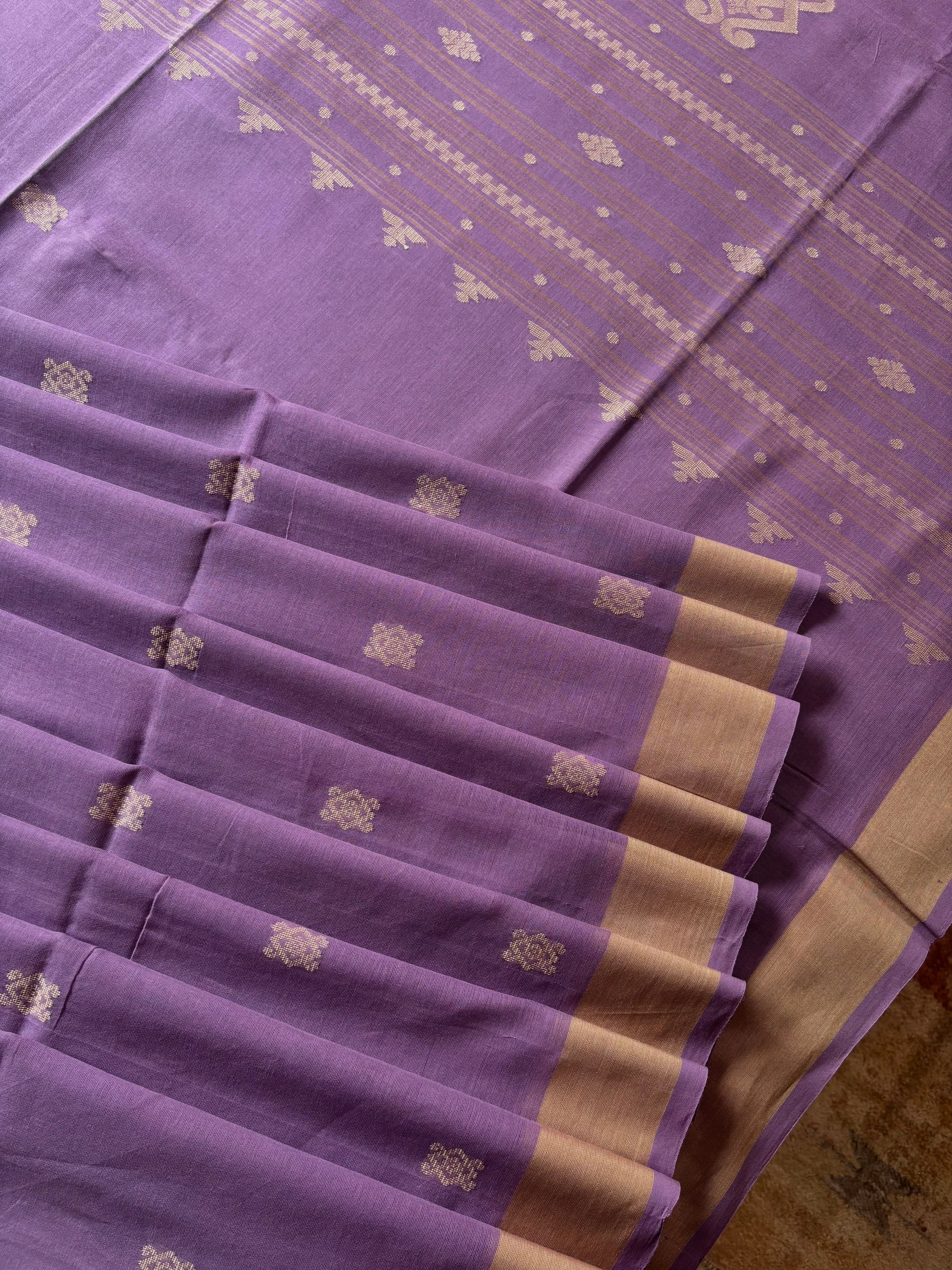 Handwoven Lavender Colour Cotton Jamdani Saree