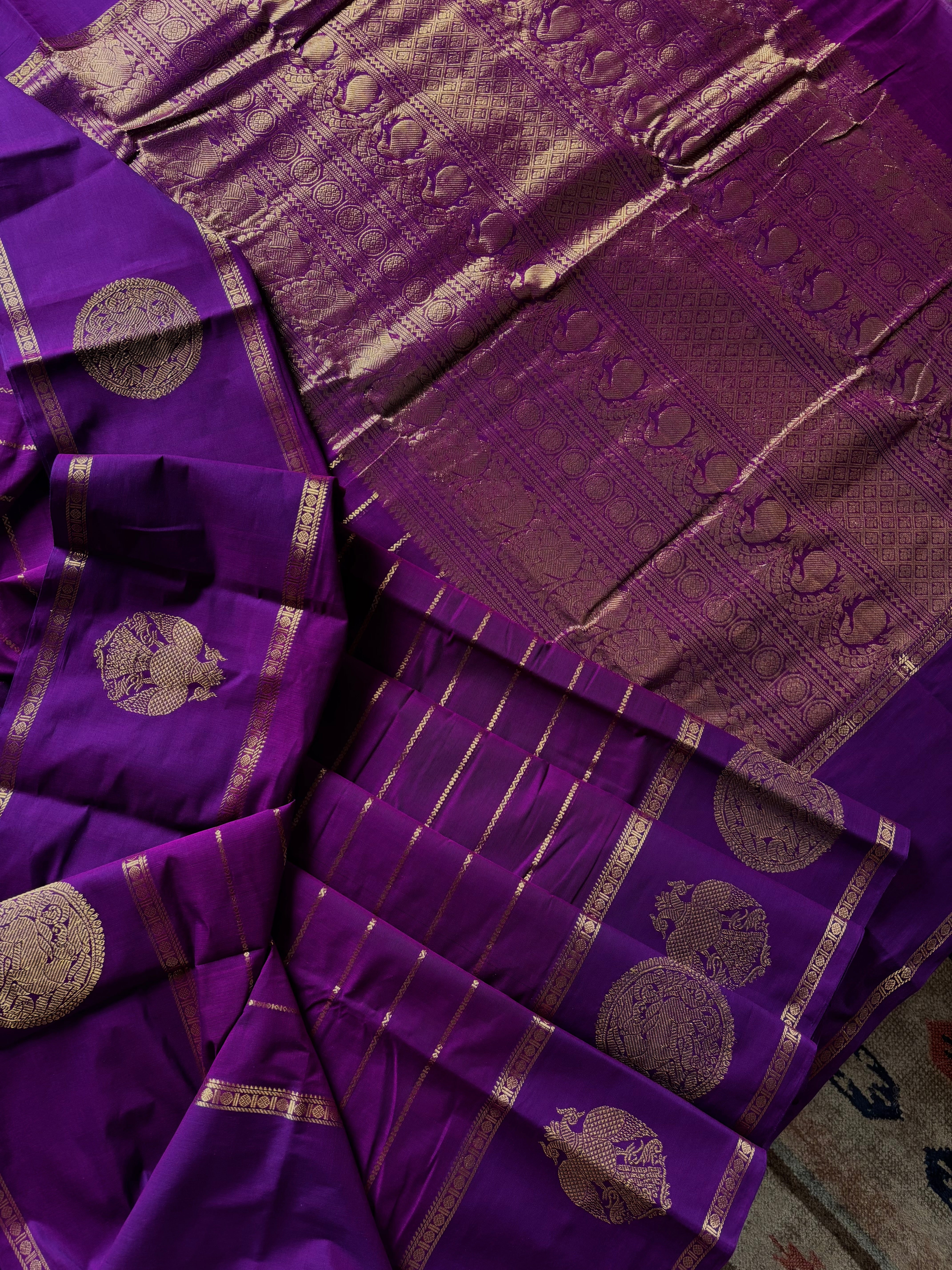 Handwoven Purple Colour Veldhari Kanchipuram Cotton Saree