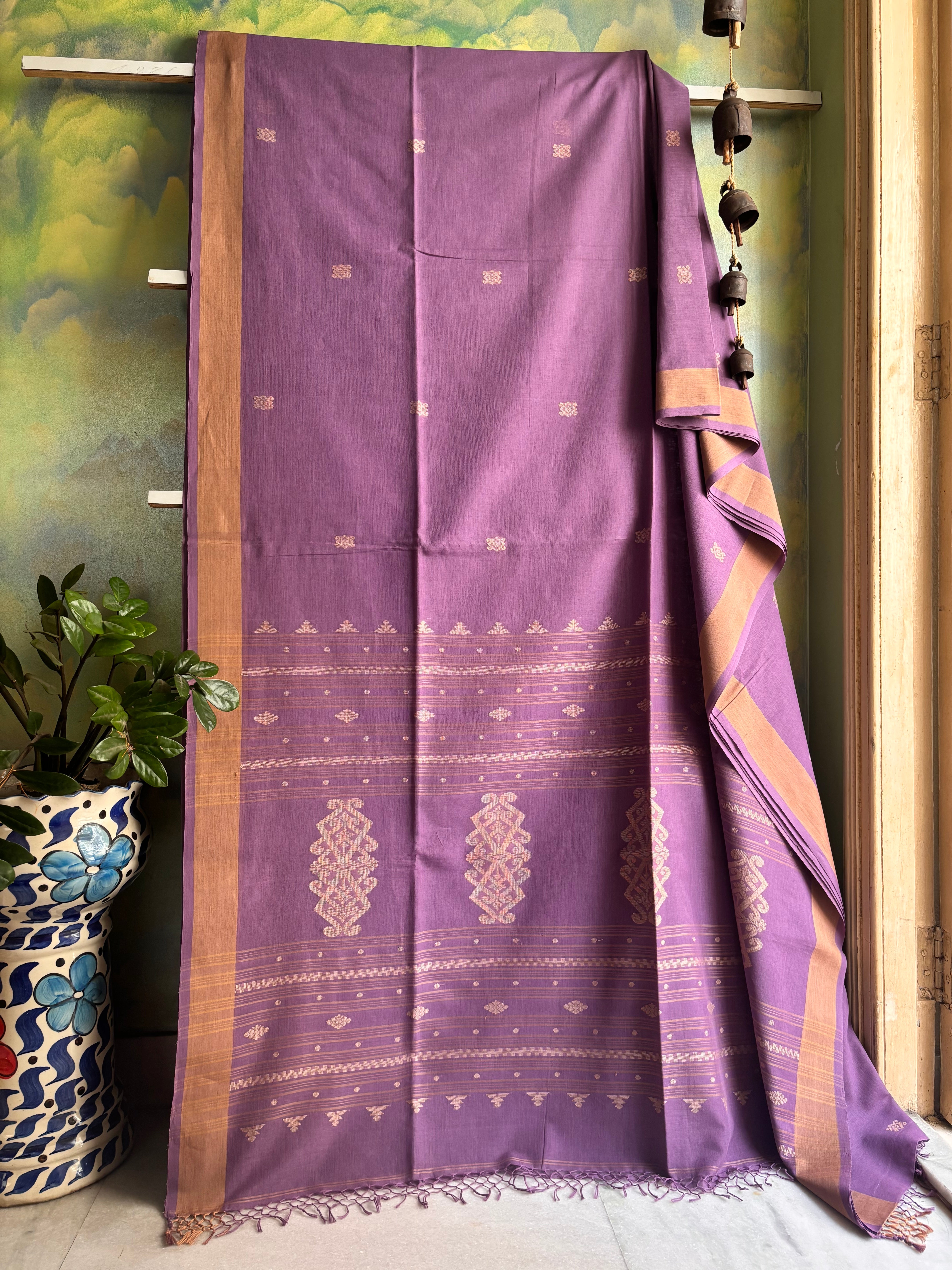 Handwoven Lavender Colour Cotton Jamdani Saree