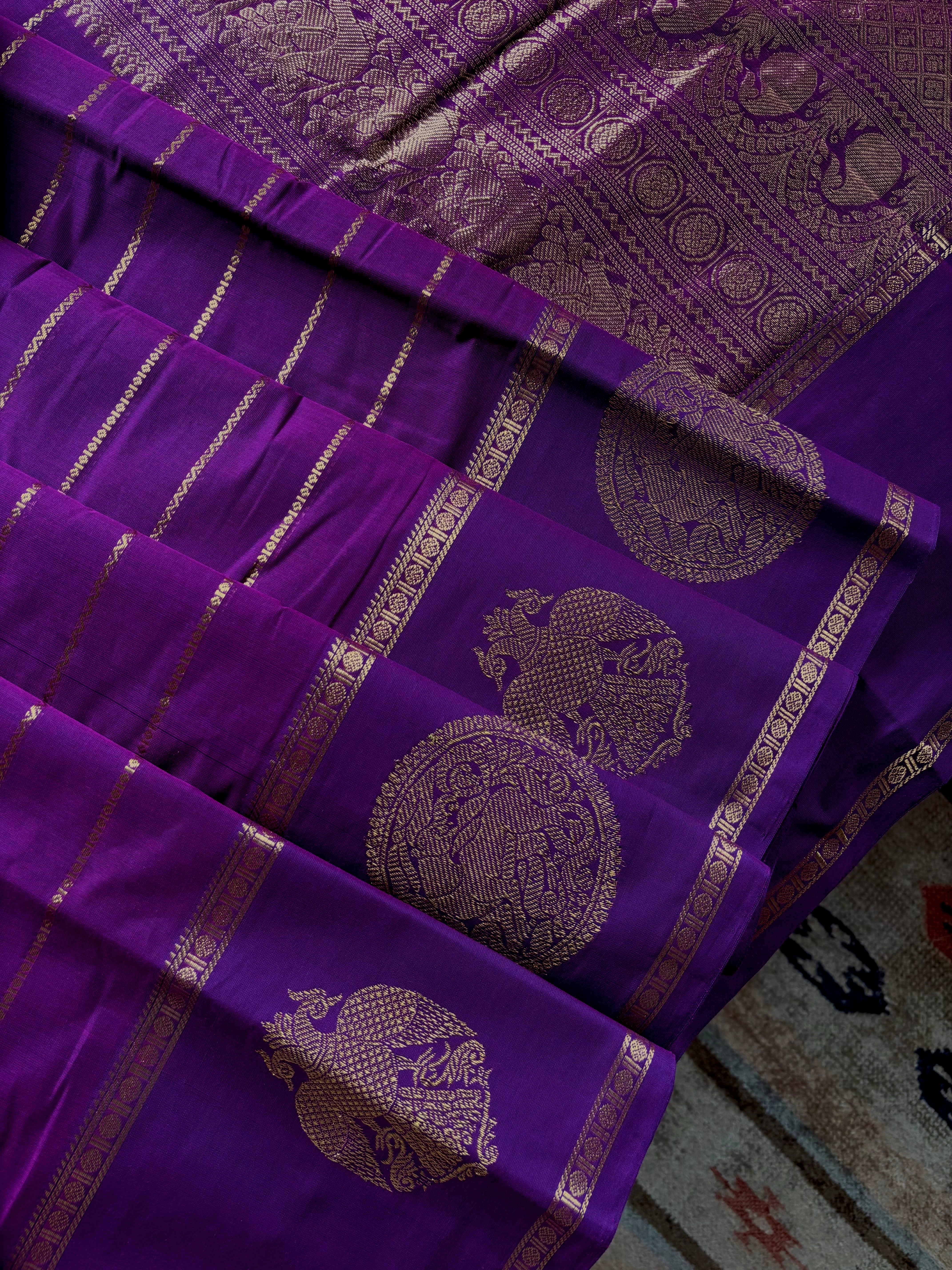 Handwoven Purple Colour Veldhari Kanchipuram Cotton Saree