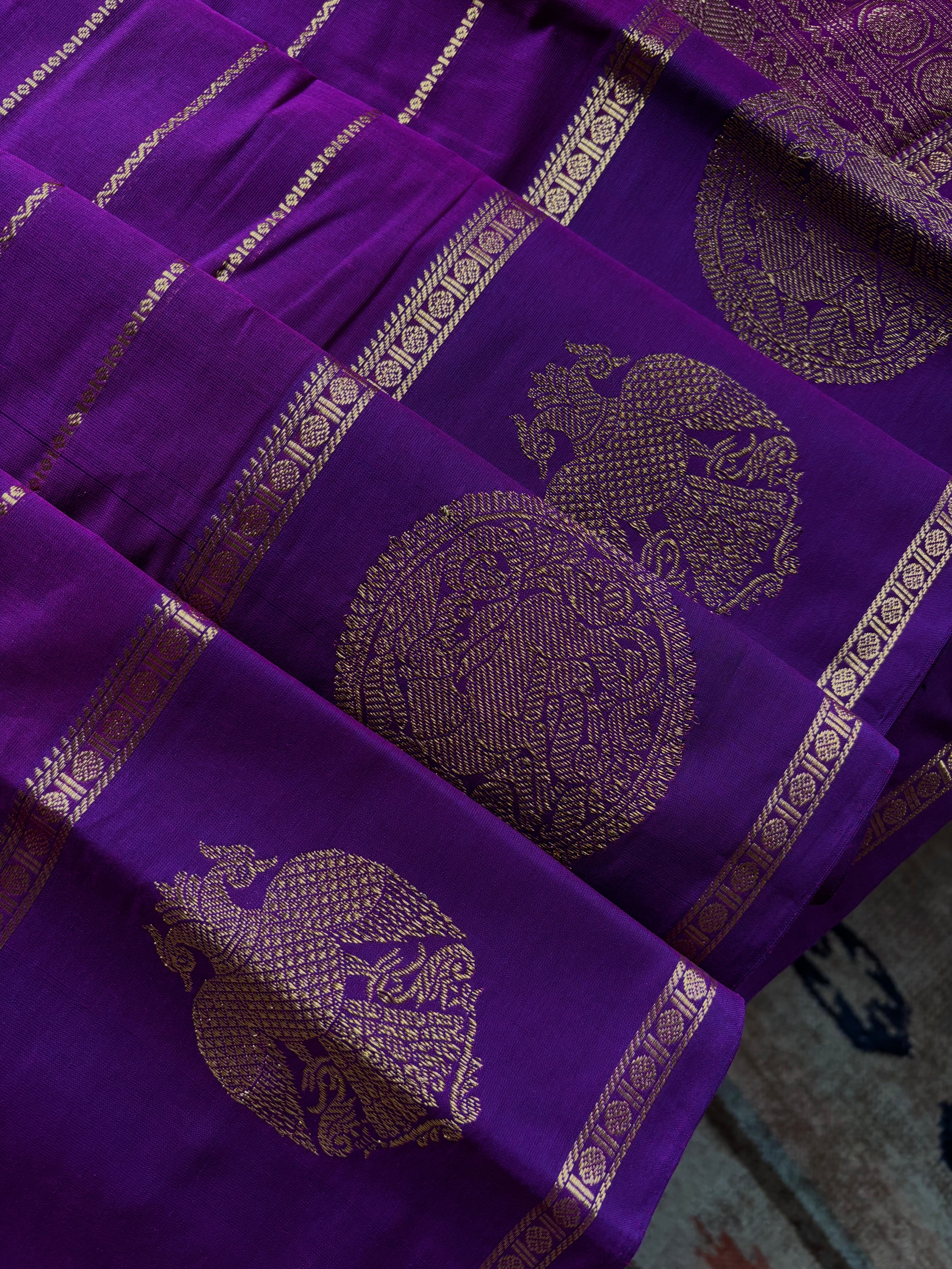 Handwoven Purple Colour Veldhari Kanchipuram Cotton Saree