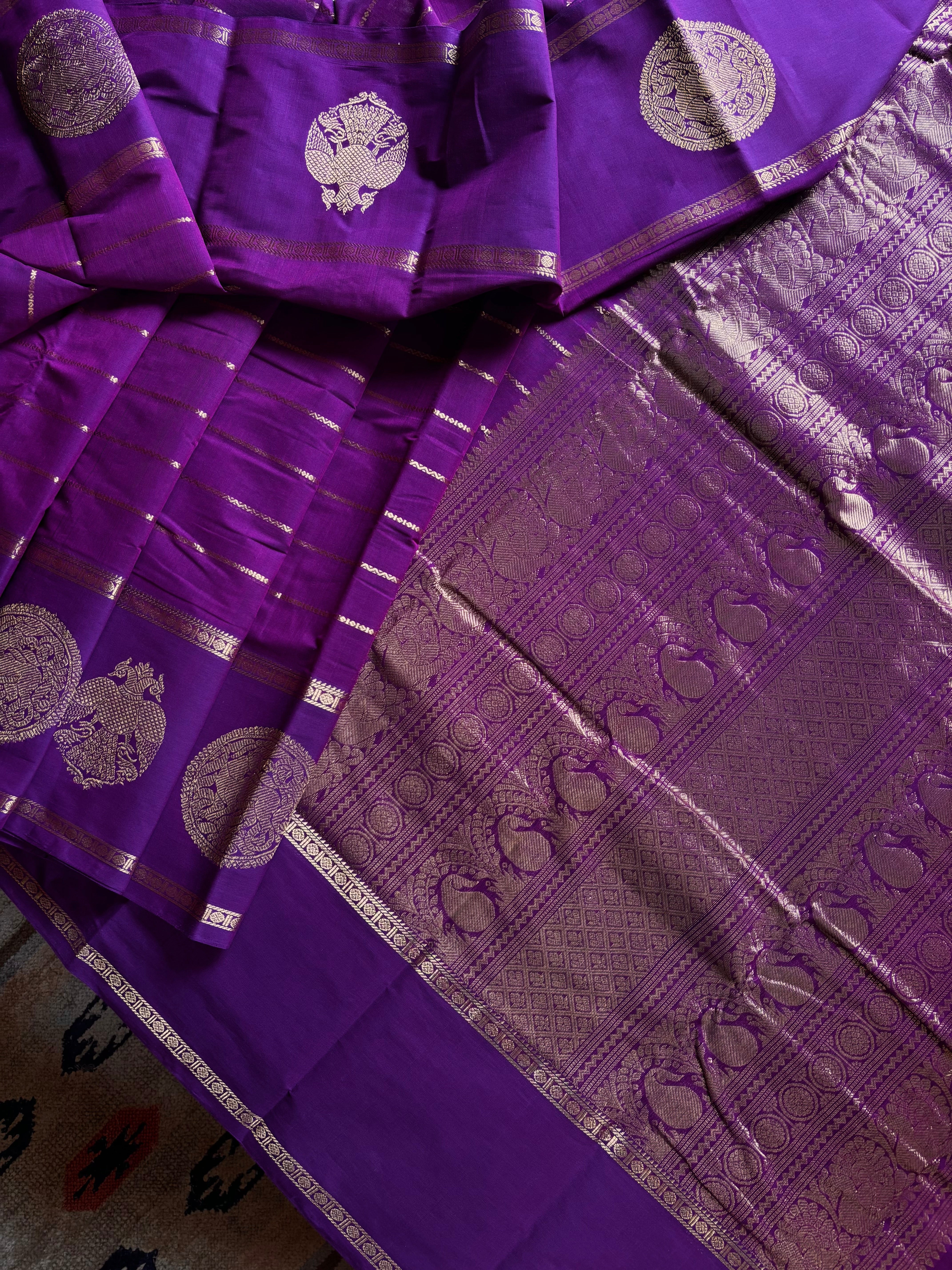 Handwoven Purple Colour Veldhari Kanchipuram Cotton Saree