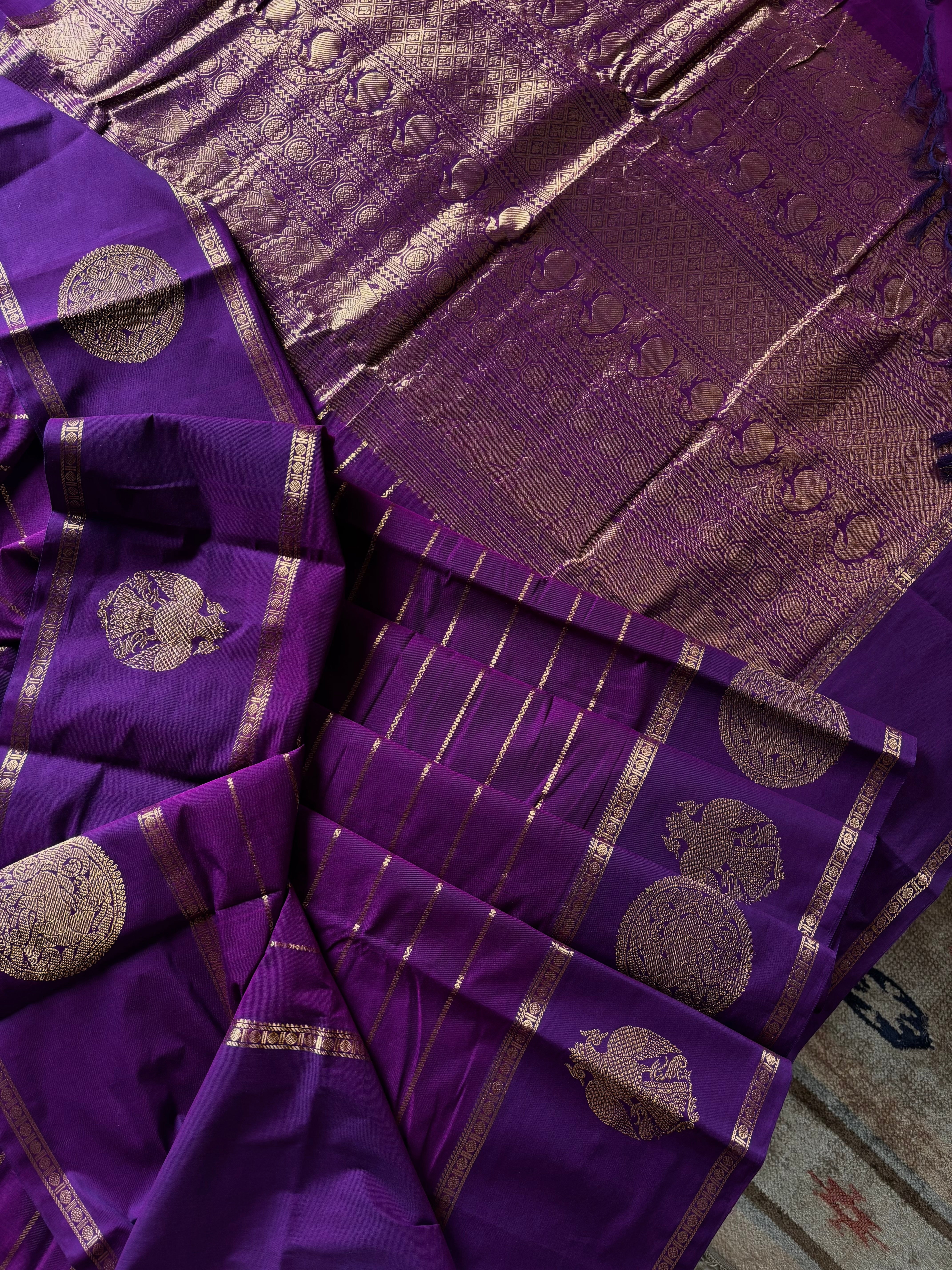 Handwoven Purple Colour Veldhari Kanchipuram Cotton Saree