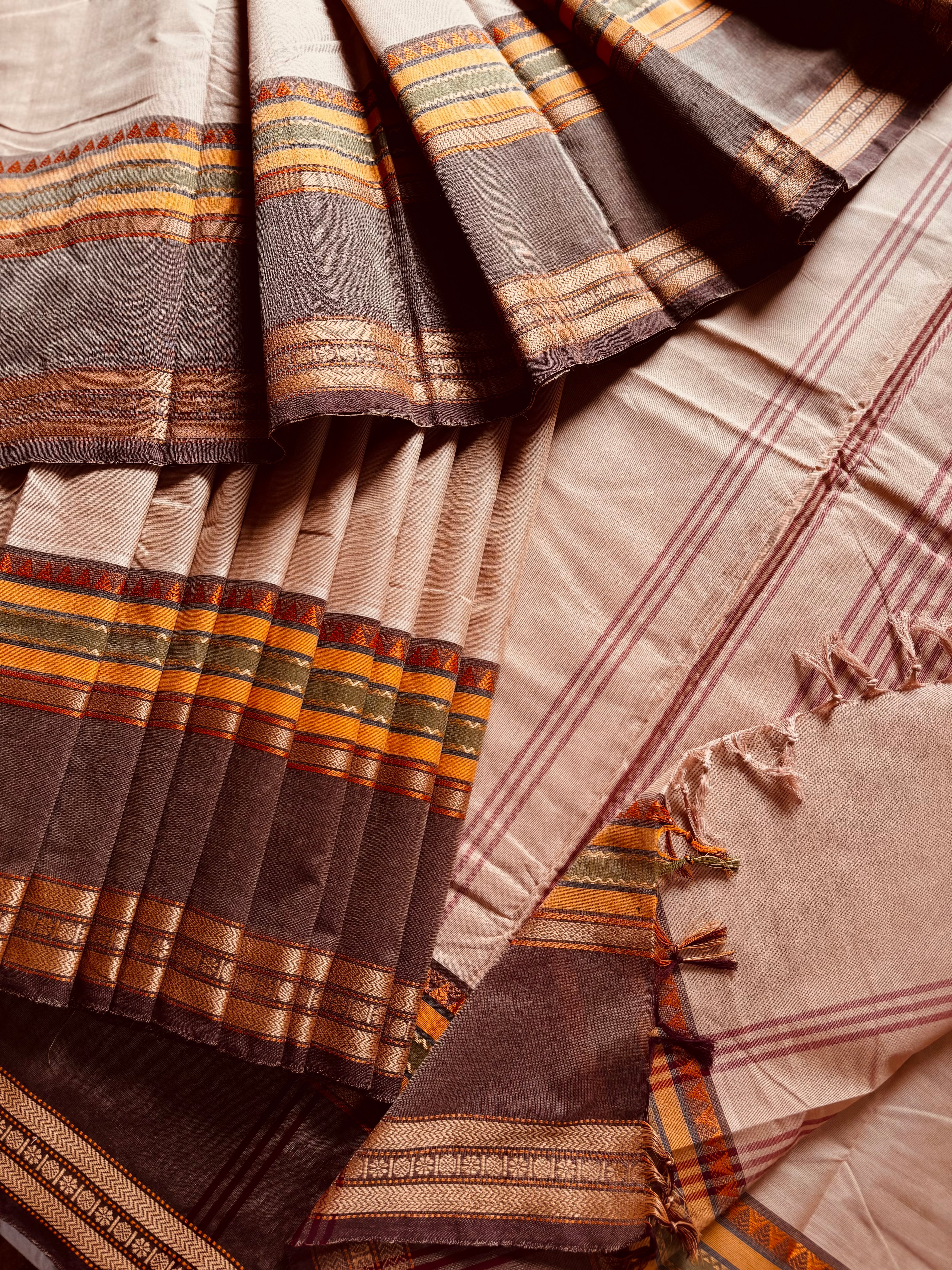Pure Cotton Sandy Brown Kanchipuram Saree