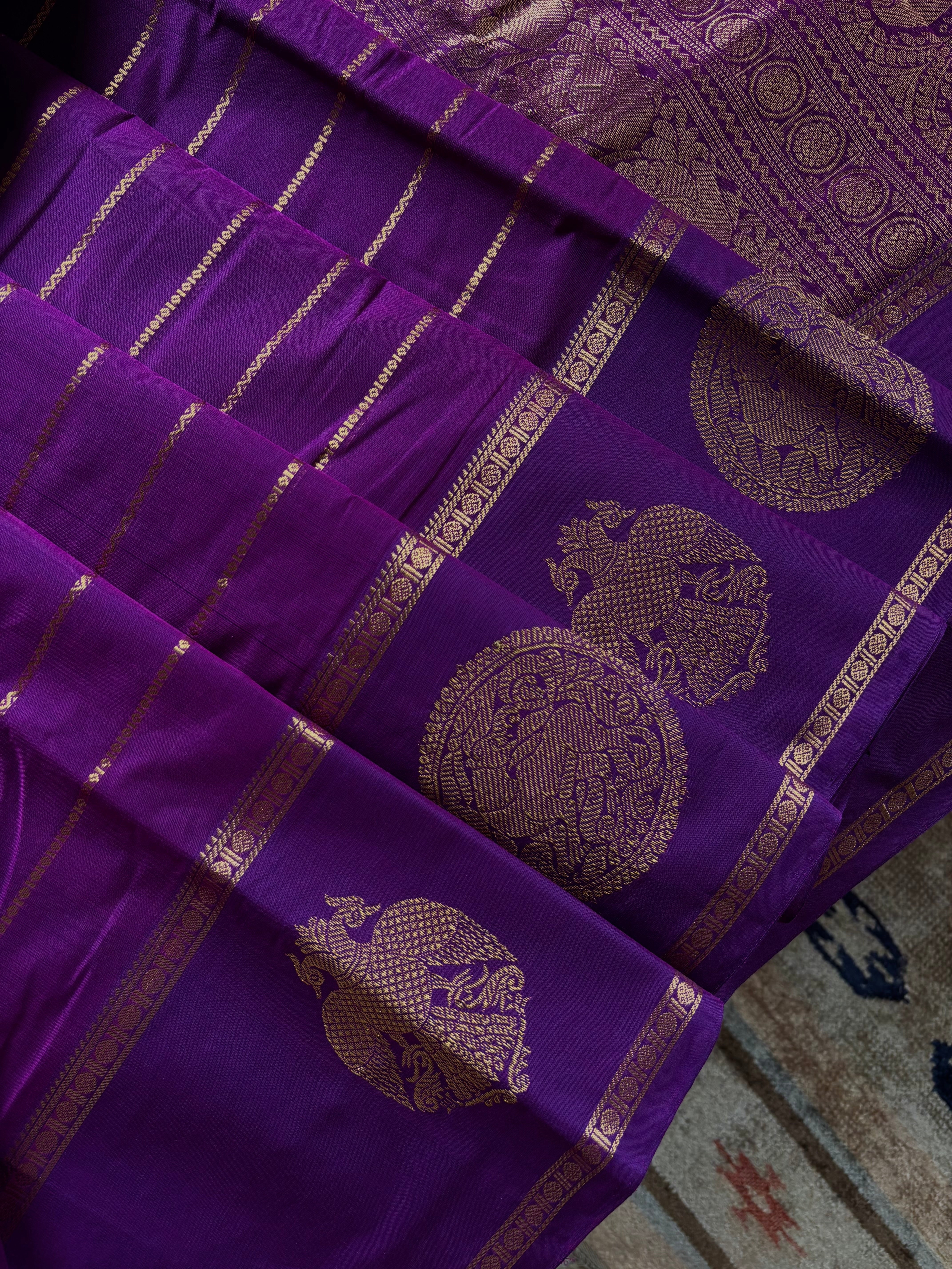 Handwoven Purple Colour Veldhari Kanchipuram Cotton Saree