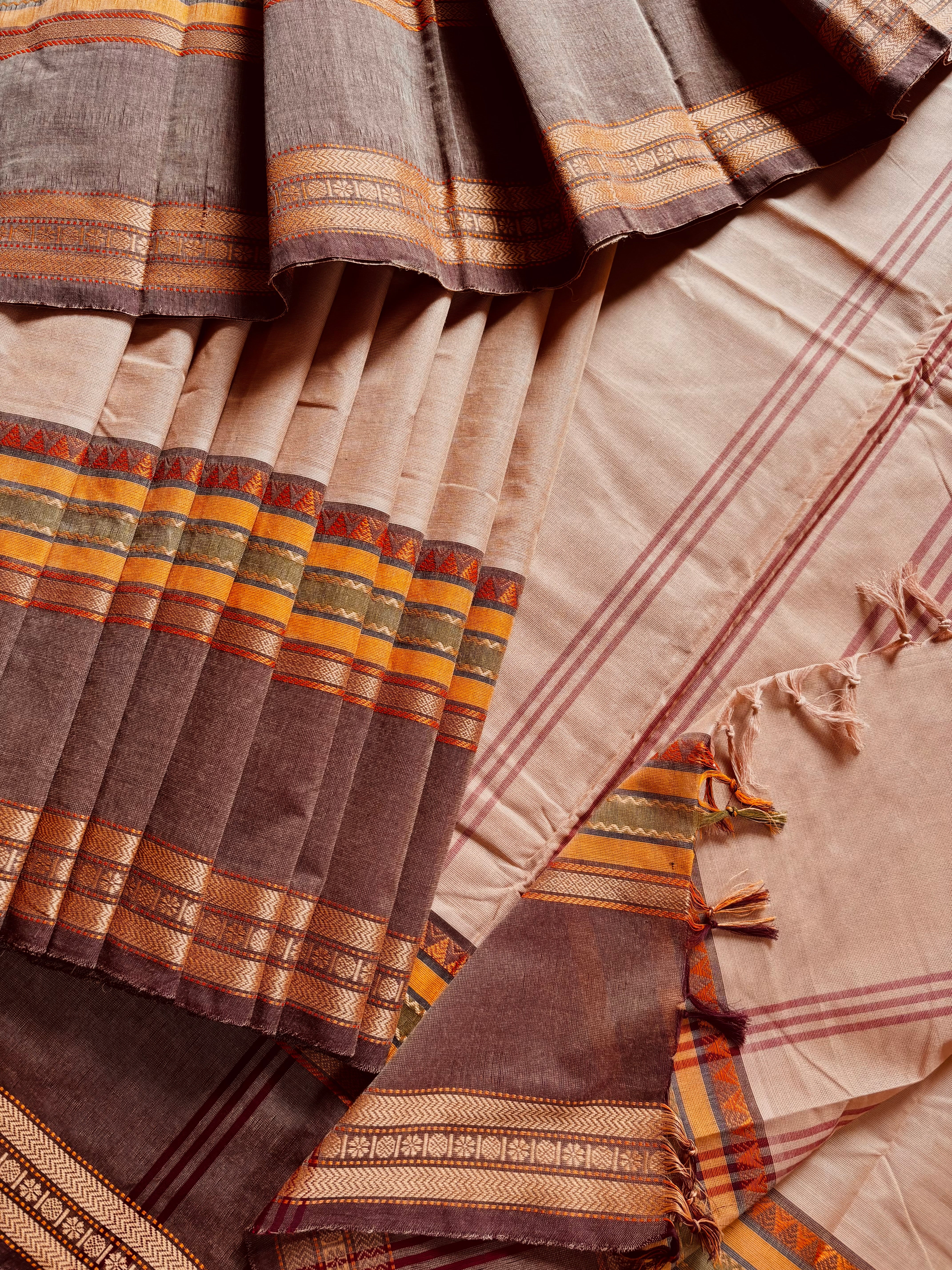 Pure Cotton Sandy Brown Kanchipuram Saree
