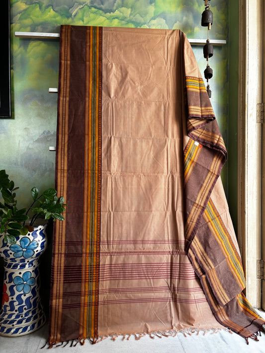 Pure Cotton Sandy Brown Kanchipuram Saree