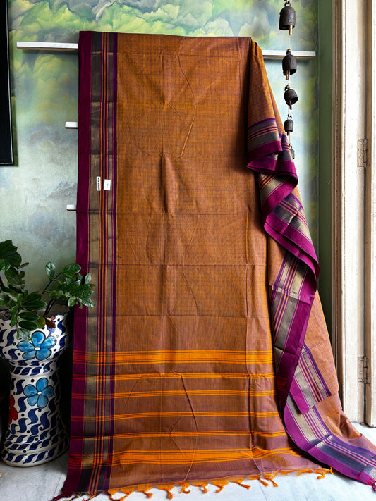 Pure Cotton Mustard Dual Toned Kanchipuram Saree