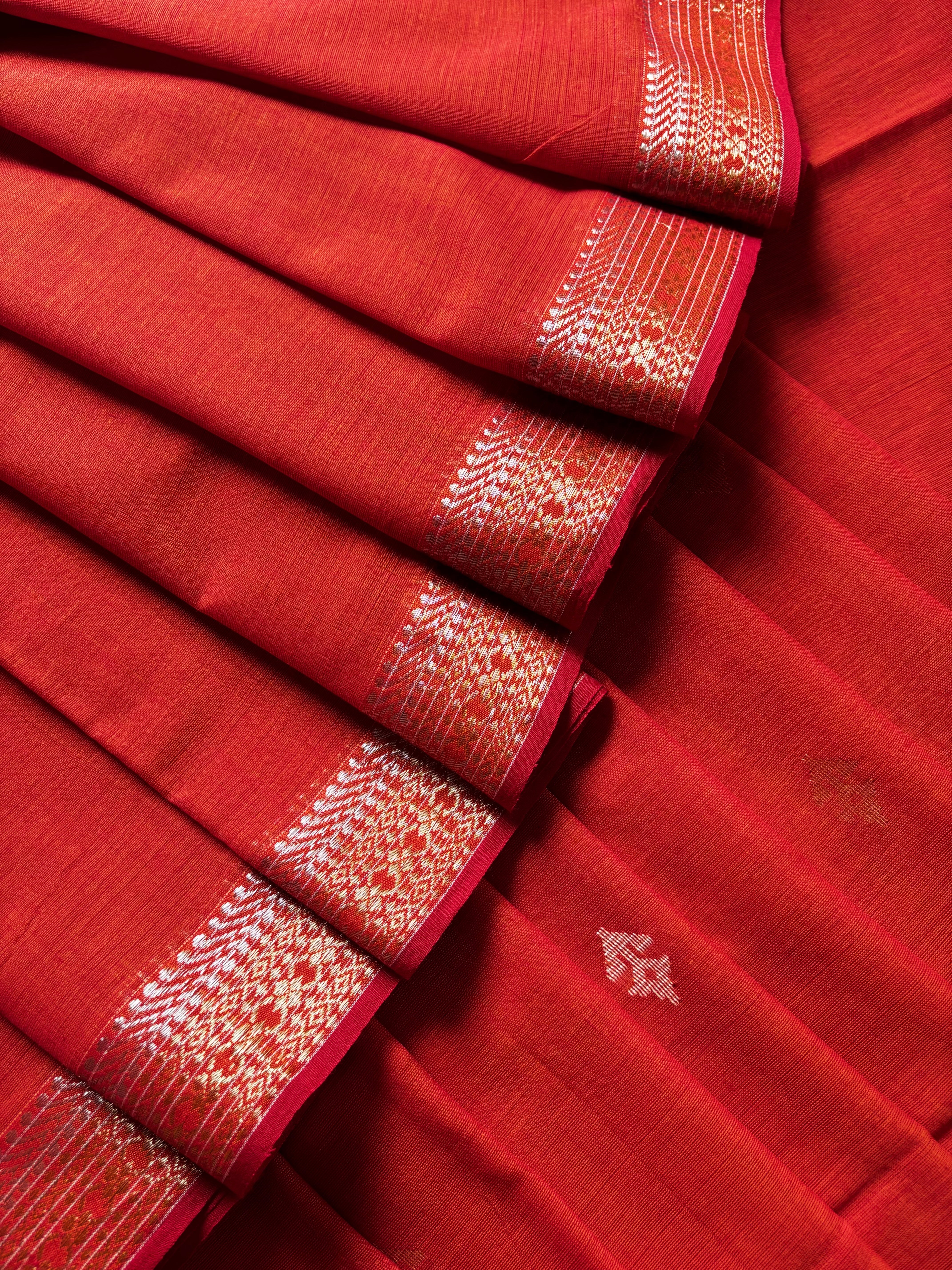 Handwoven Orange Colour Cotton Jamdani Saree