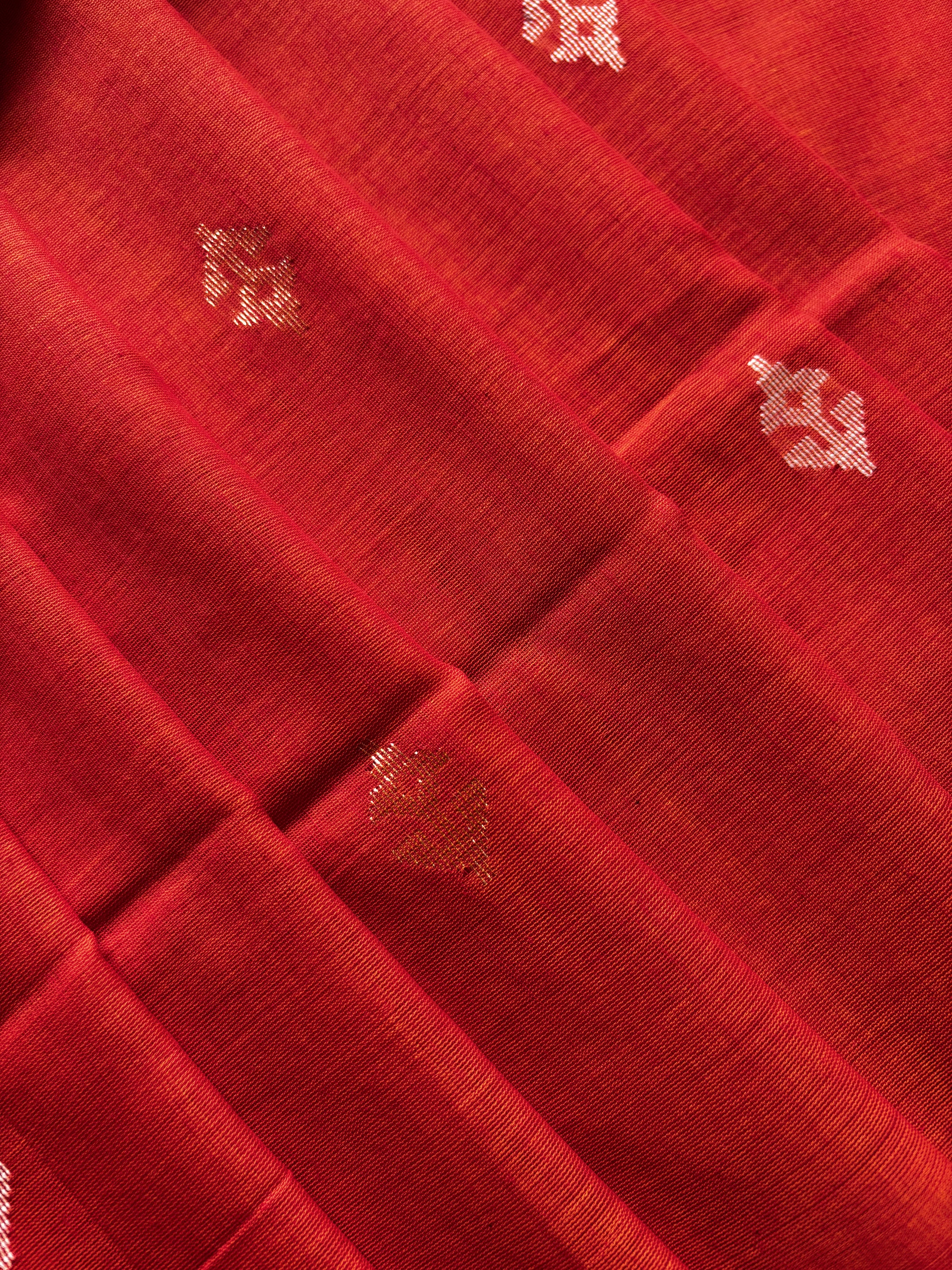 Handwoven Orange Colour Cotton Jamdani Saree
