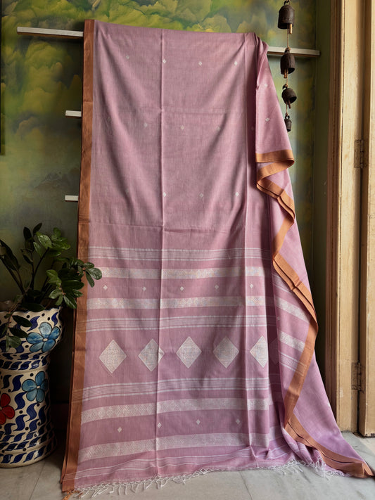 Handwoven Light Pink Colour Phulia Cotton Saree