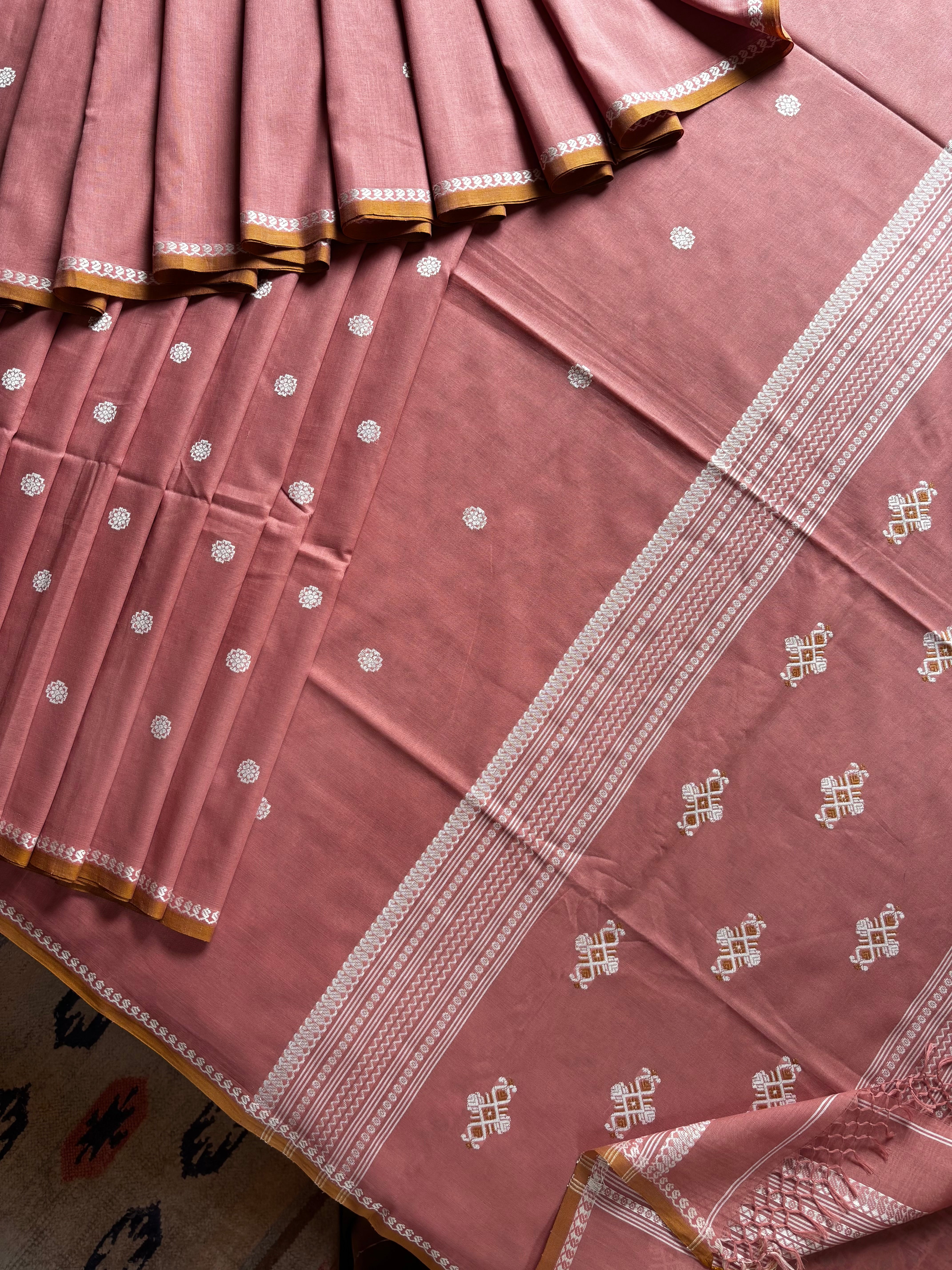 Handwoven Light Pinkish Peach Colour Phulia Cotton Saree