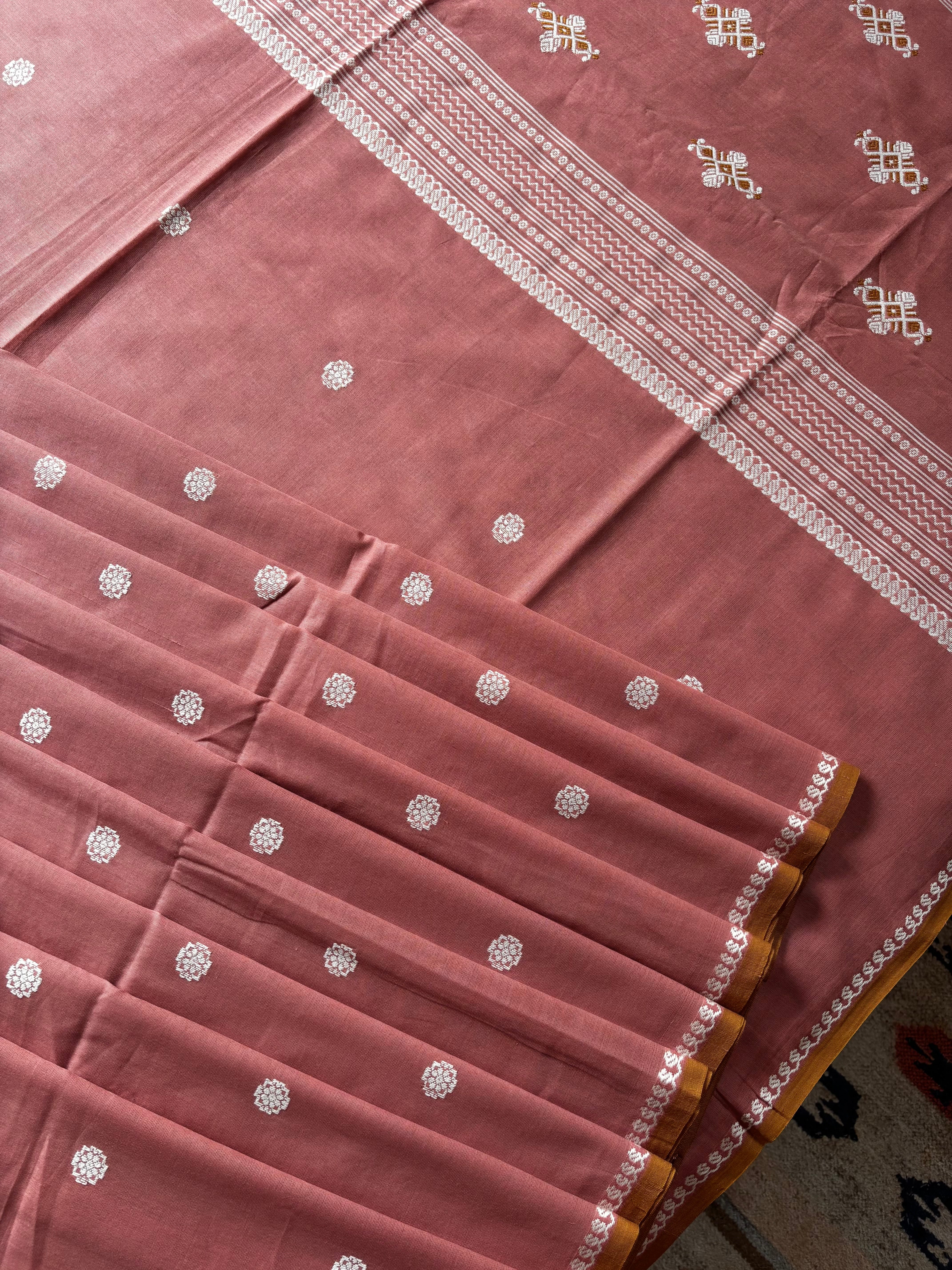 Handwoven Light Pinkish Peach Colour Phulia Cotton Saree