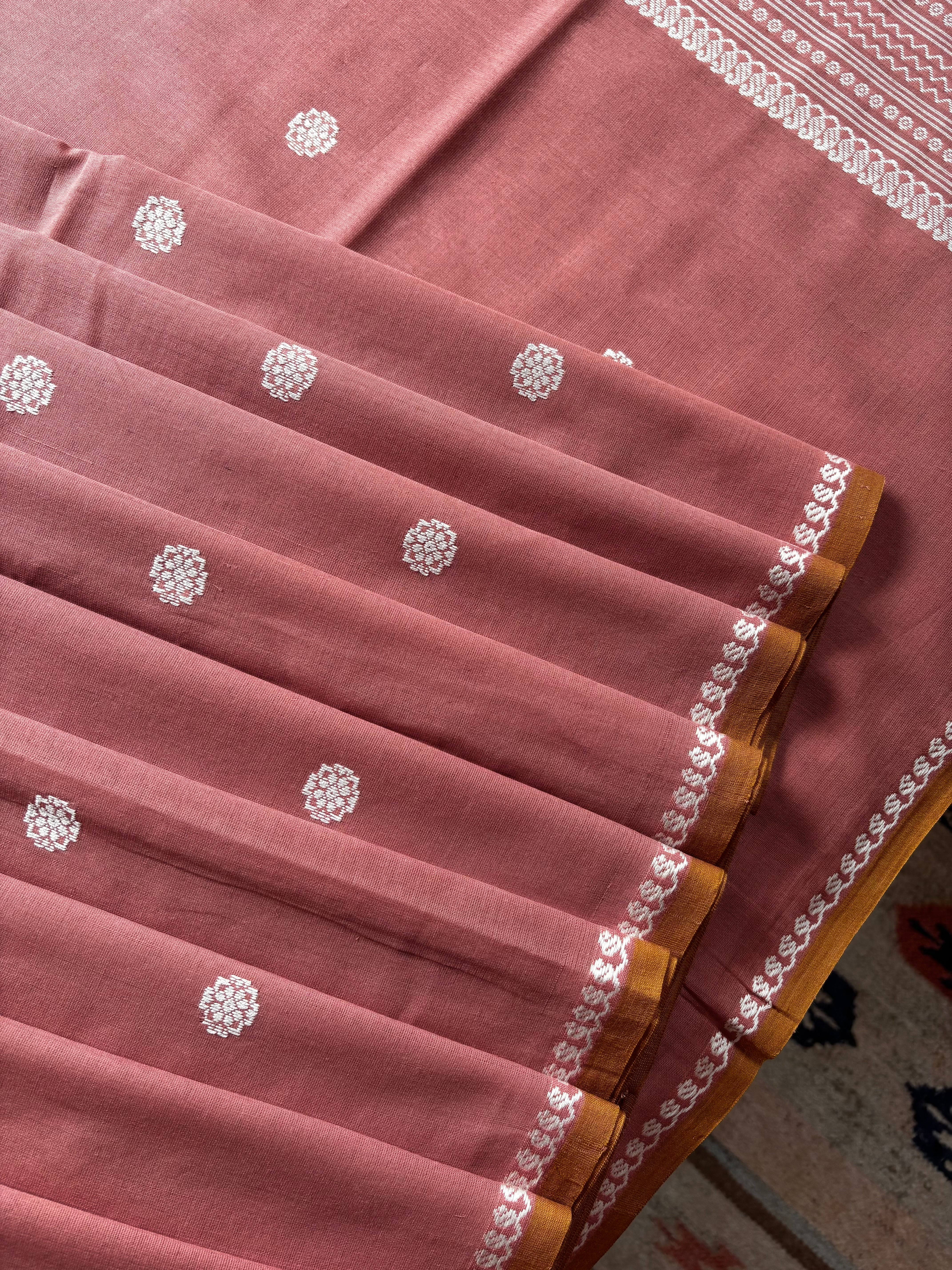 Handwoven Light Pinkish Peach Colour Phulia Cotton Saree