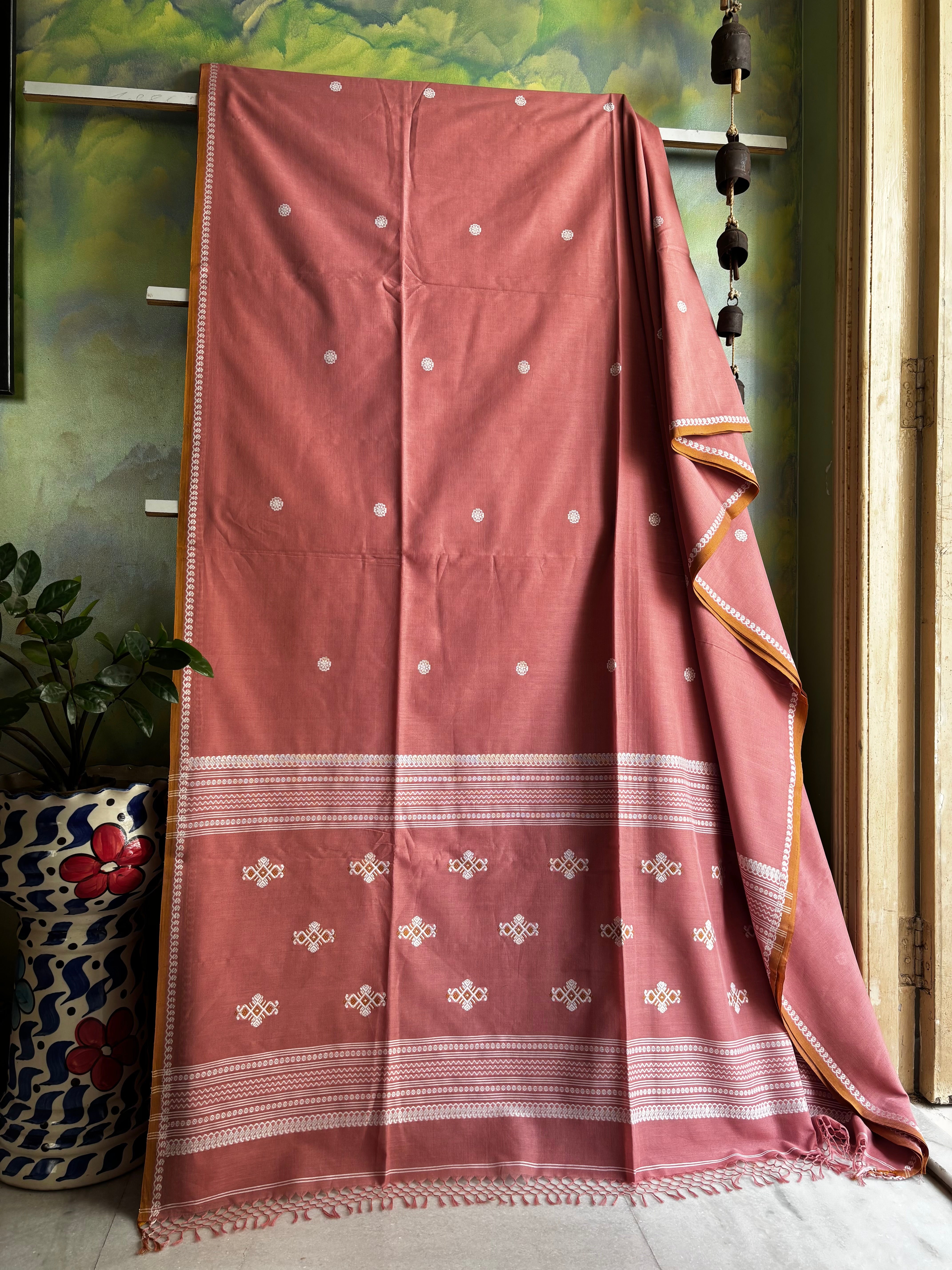 Handwoven Light Pinkish Peach Colour Phulia Cotton Saree