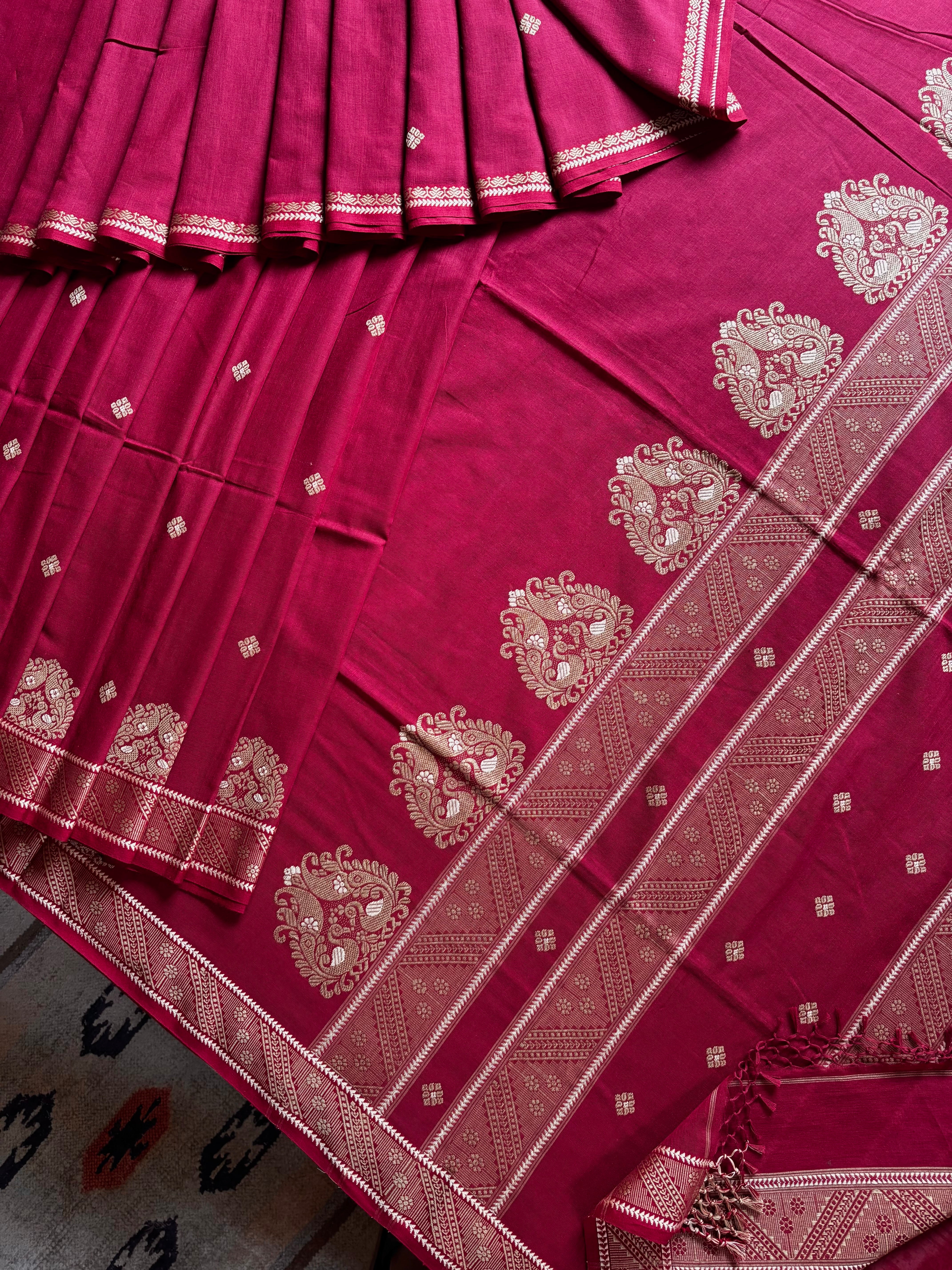 Handwoven Matte Maroon Colour Phulia Cotton Saree