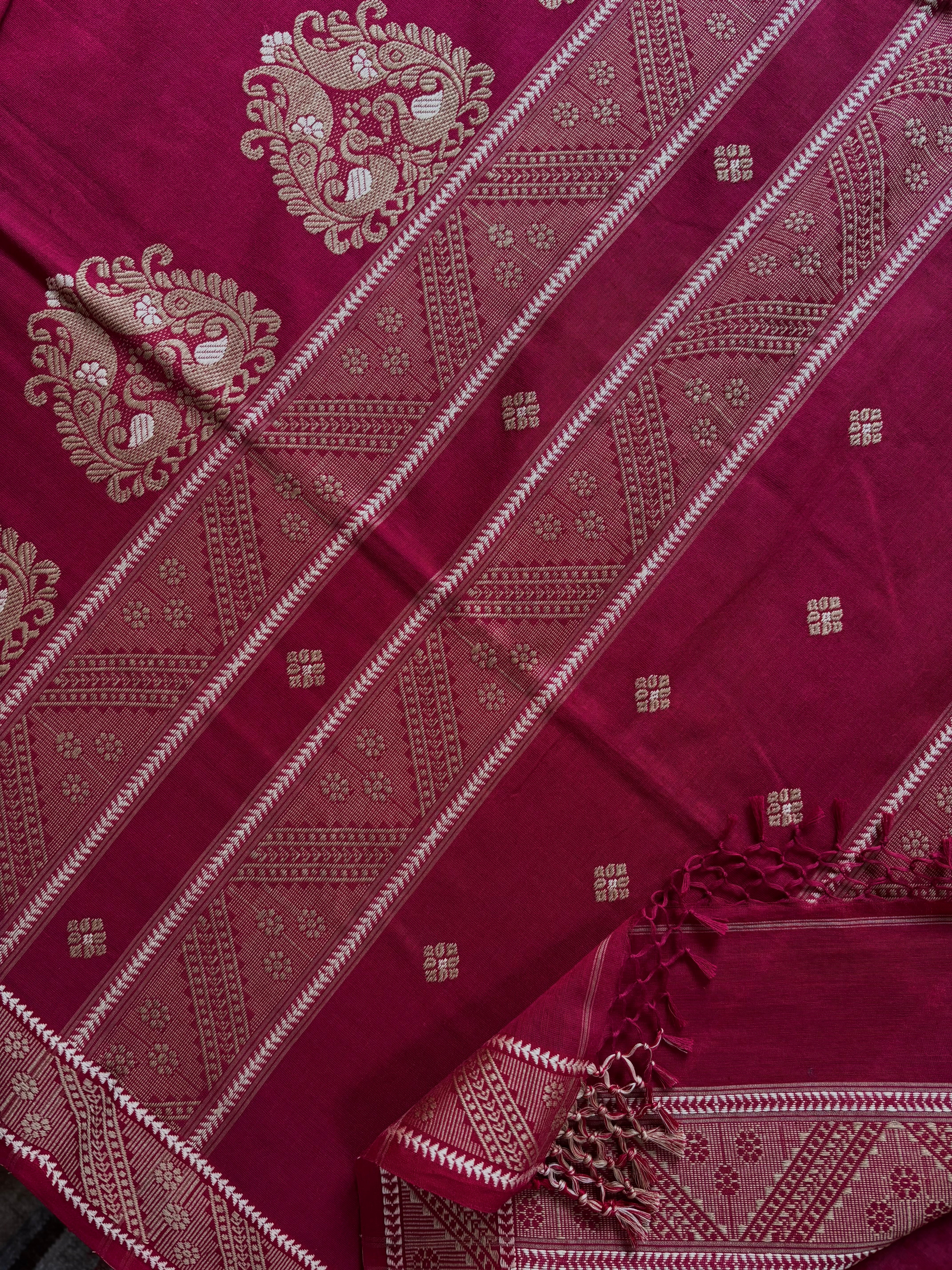 Handwoven Matte Maroon Colour Phulia Cotton Saree