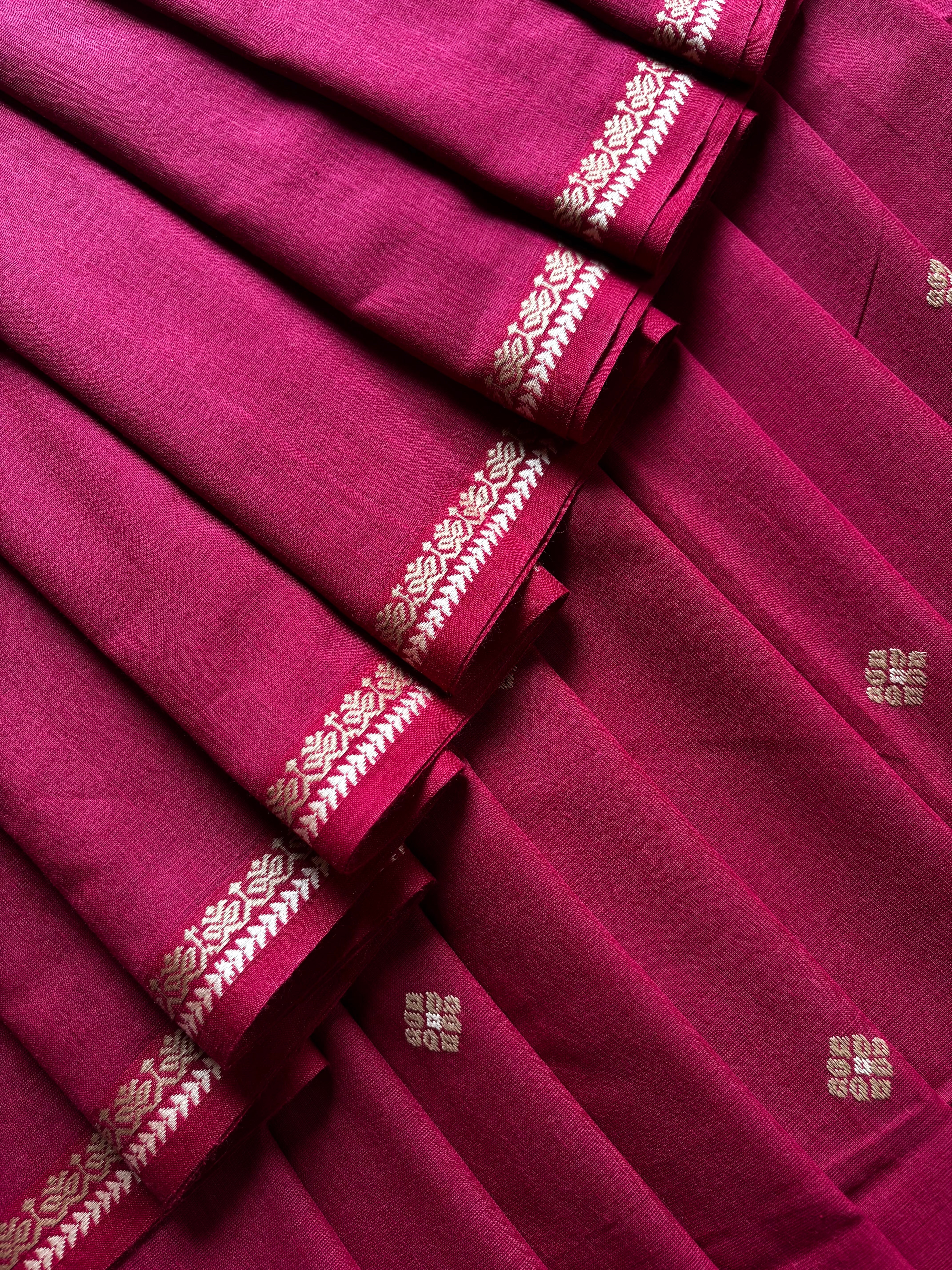 Handwoven Matte Maroon Colour Phulia Cotton Saree