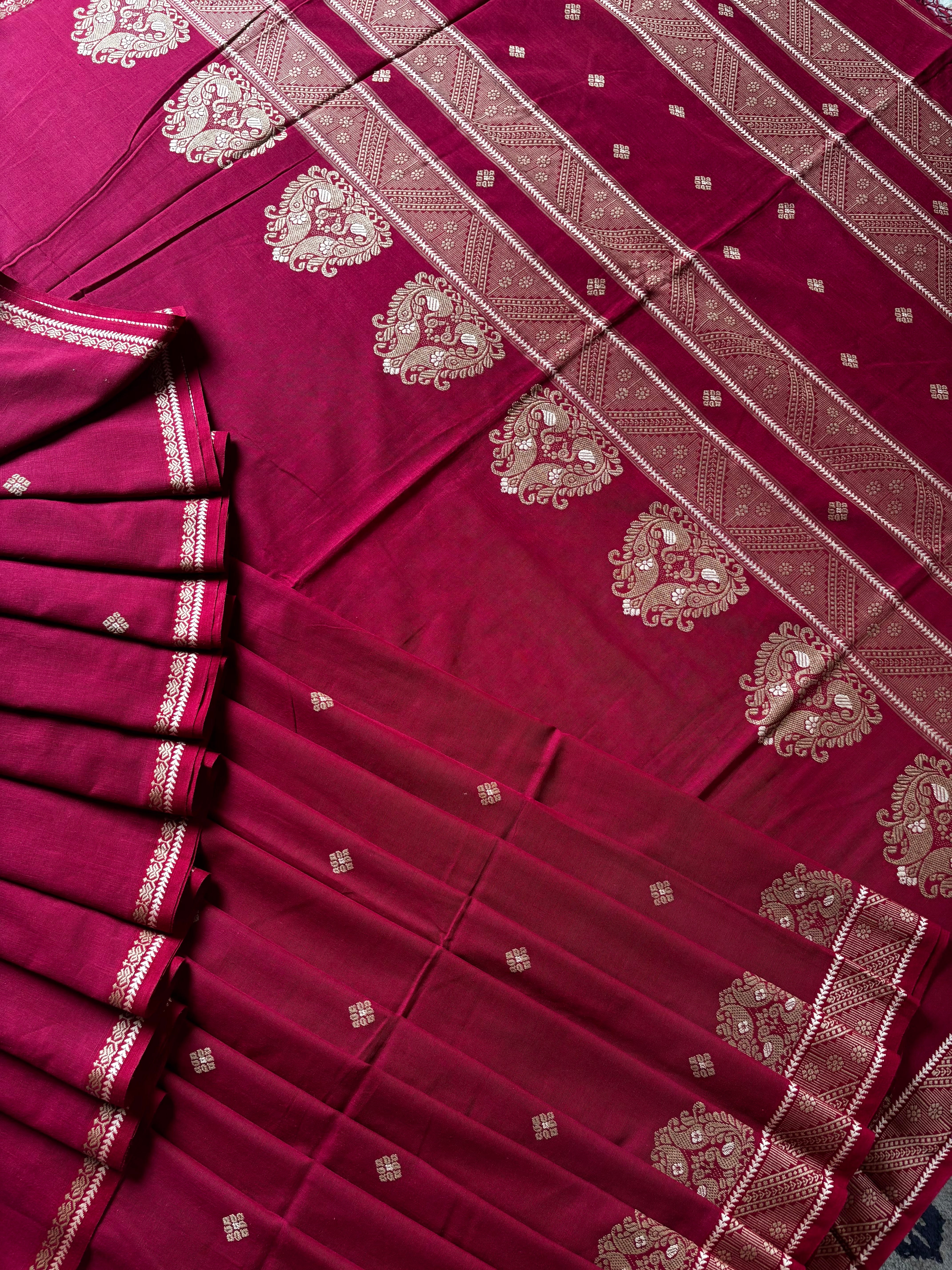 Handwoven Matte Maroon Colour Phulia Cotton Saree