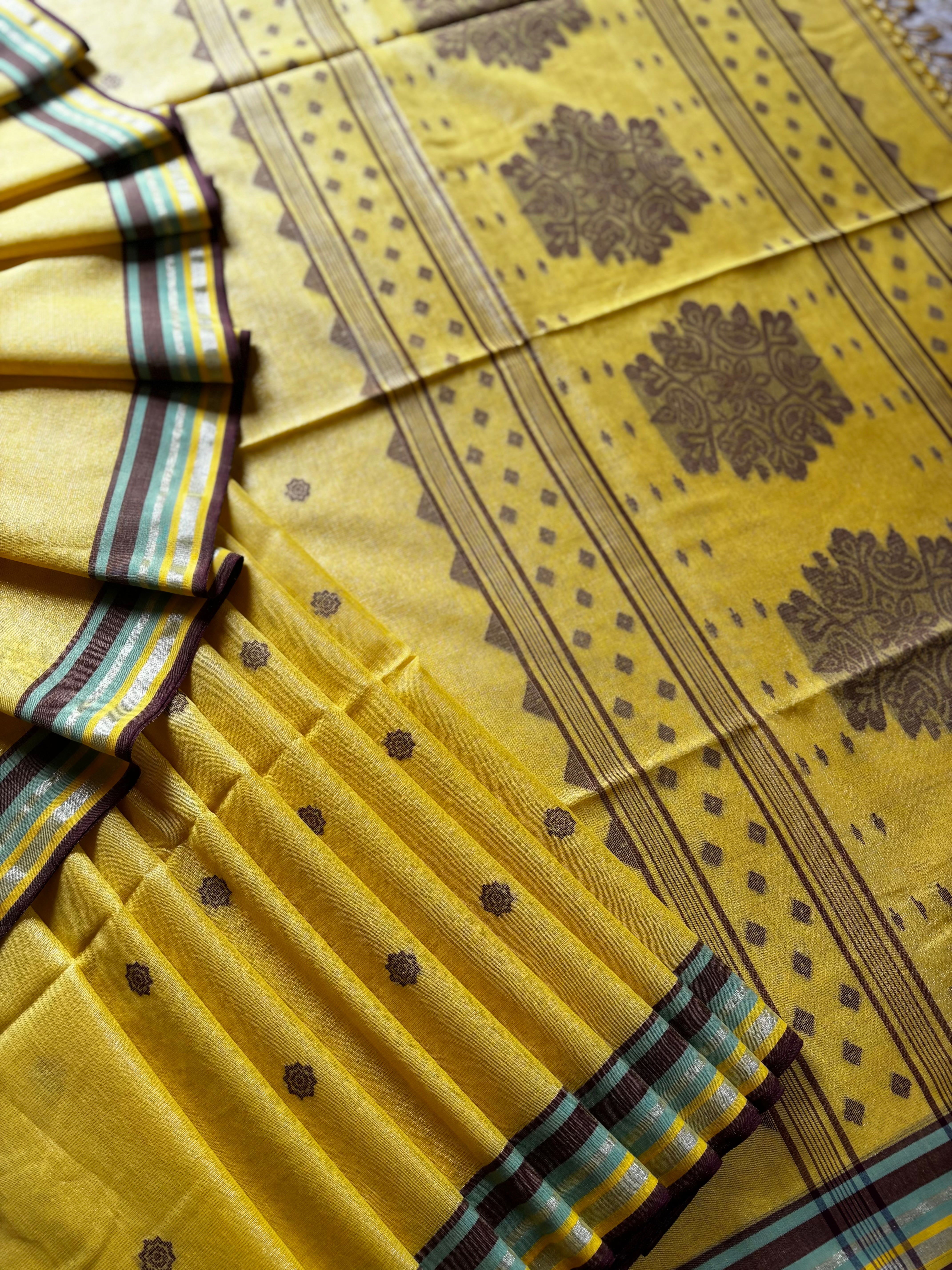 Handwoven Yellow Tissue Jamdani Saree