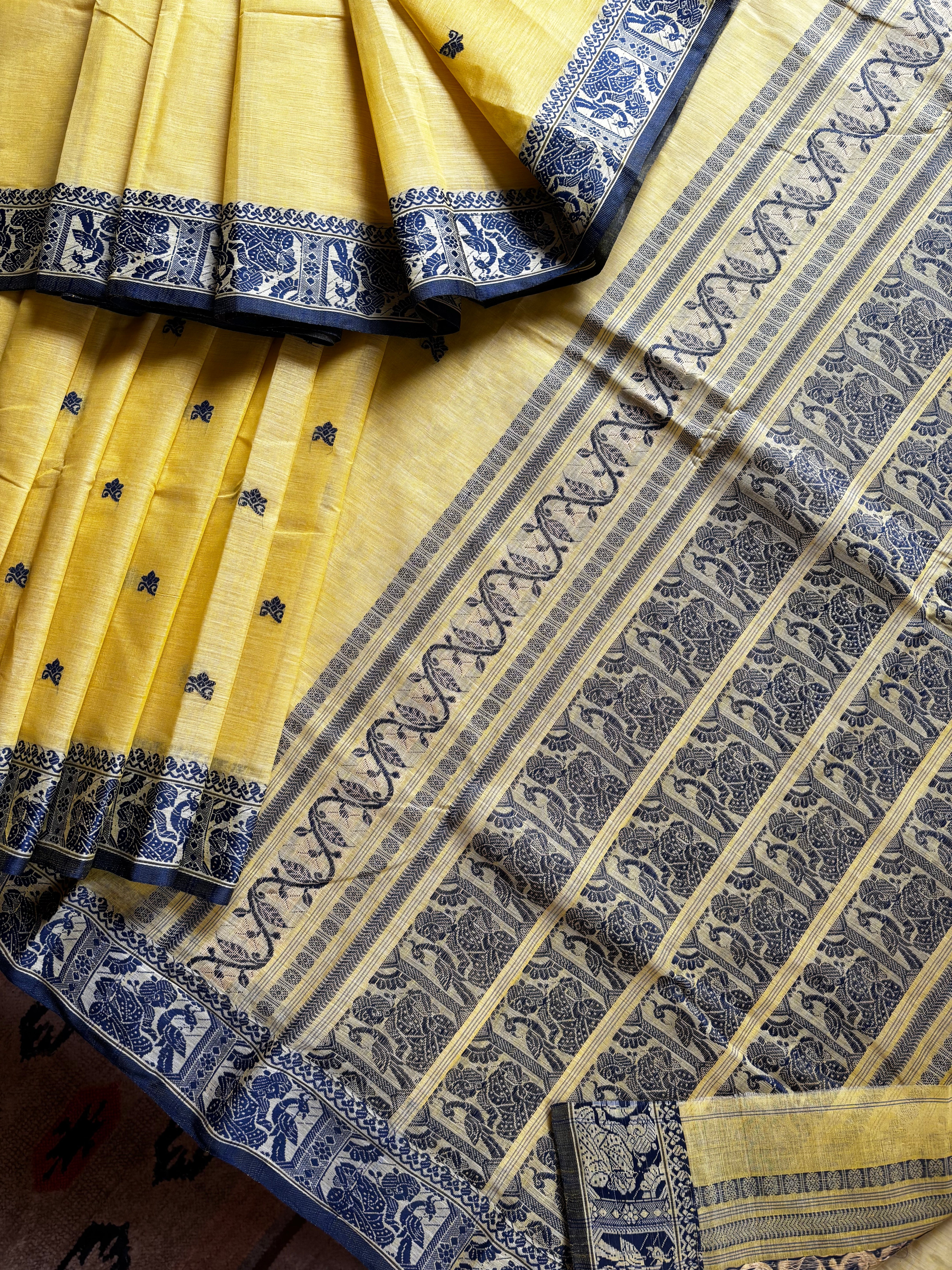 Handwoven Light Yellow Colour Cotton Baluchari Saree
