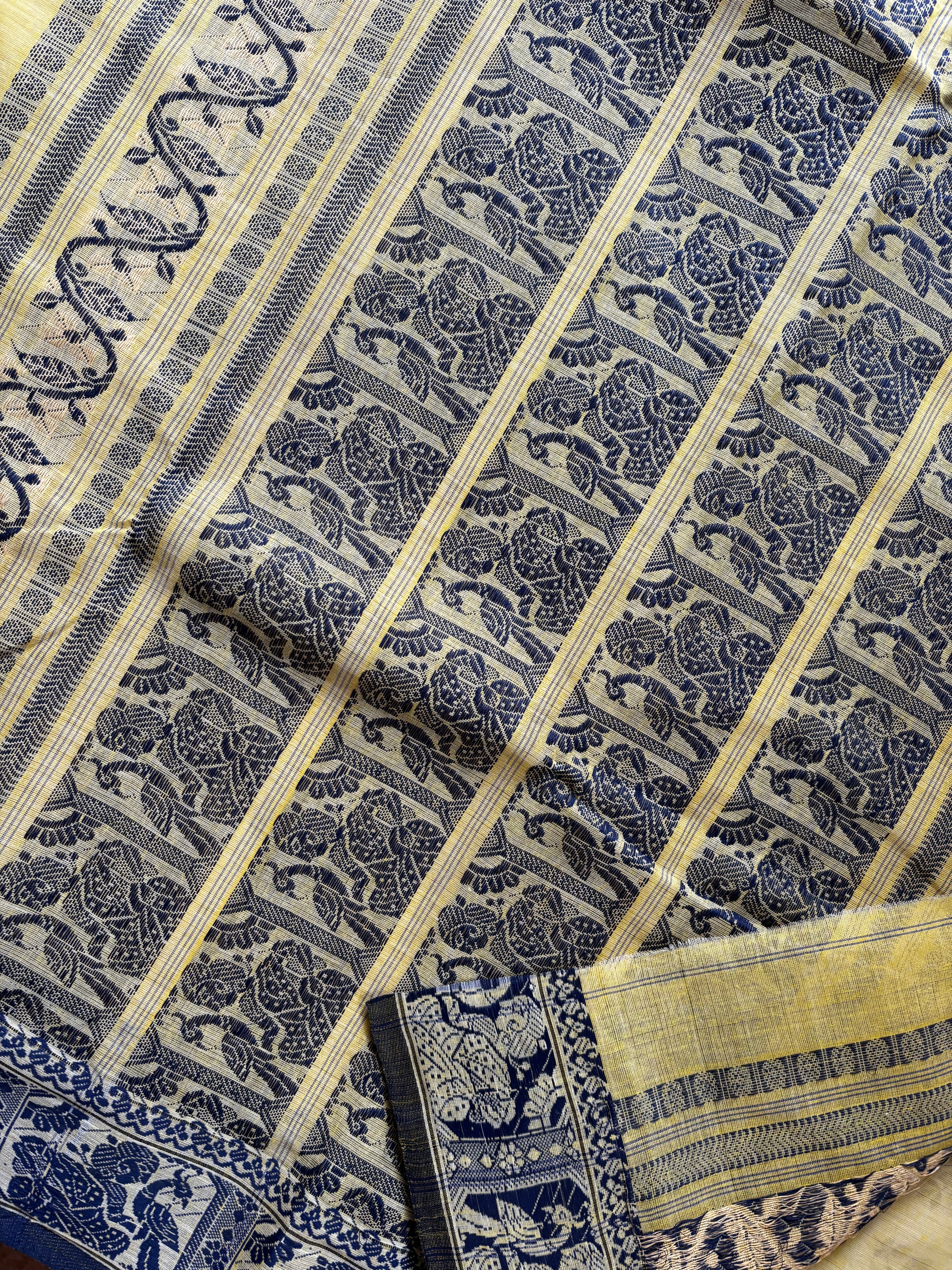 Handwoven Light Yellow Colour Cotton Baluchari Saree