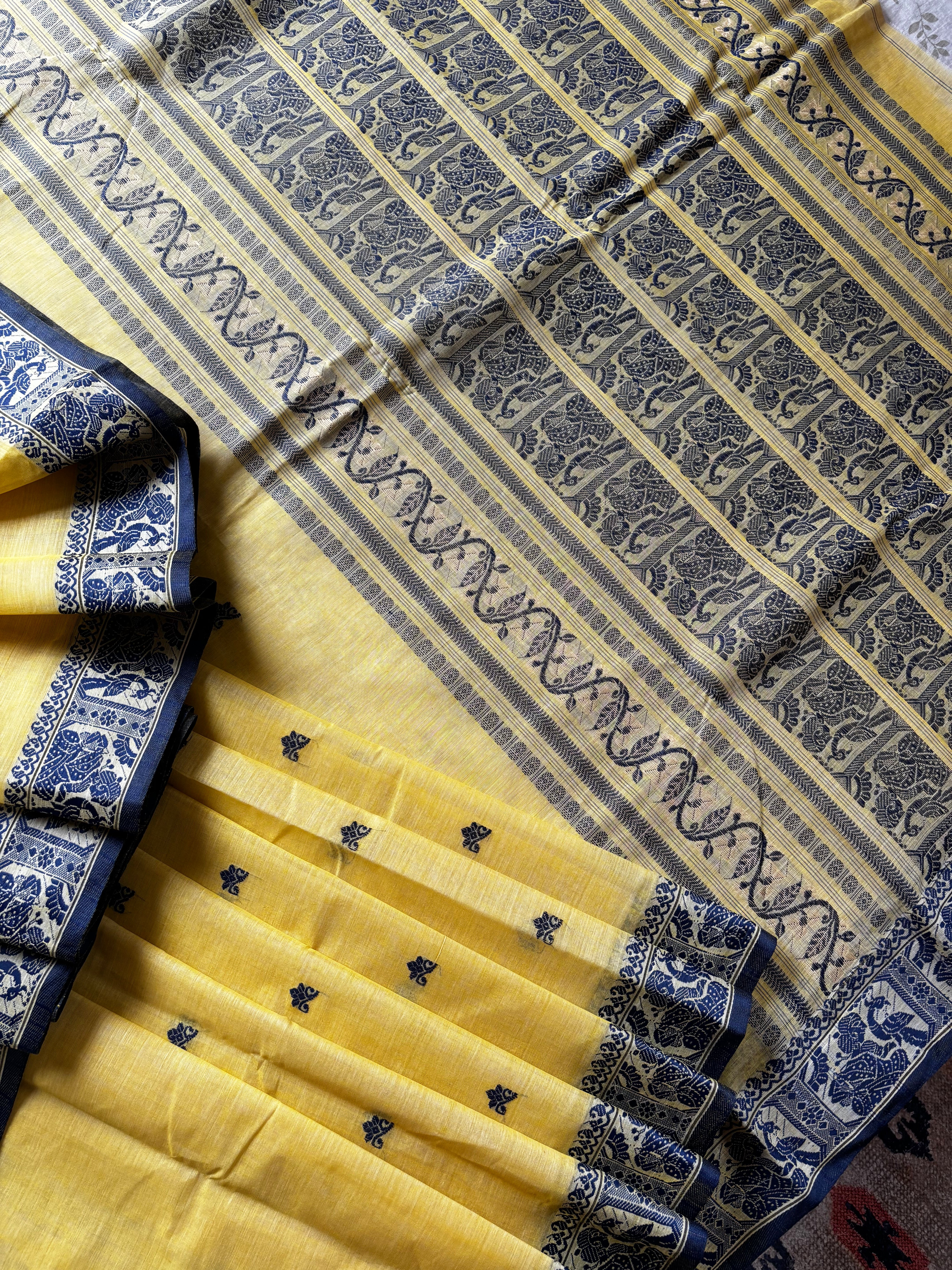 Handwoven Light Yellow Colour Cotton Baluchari Saree