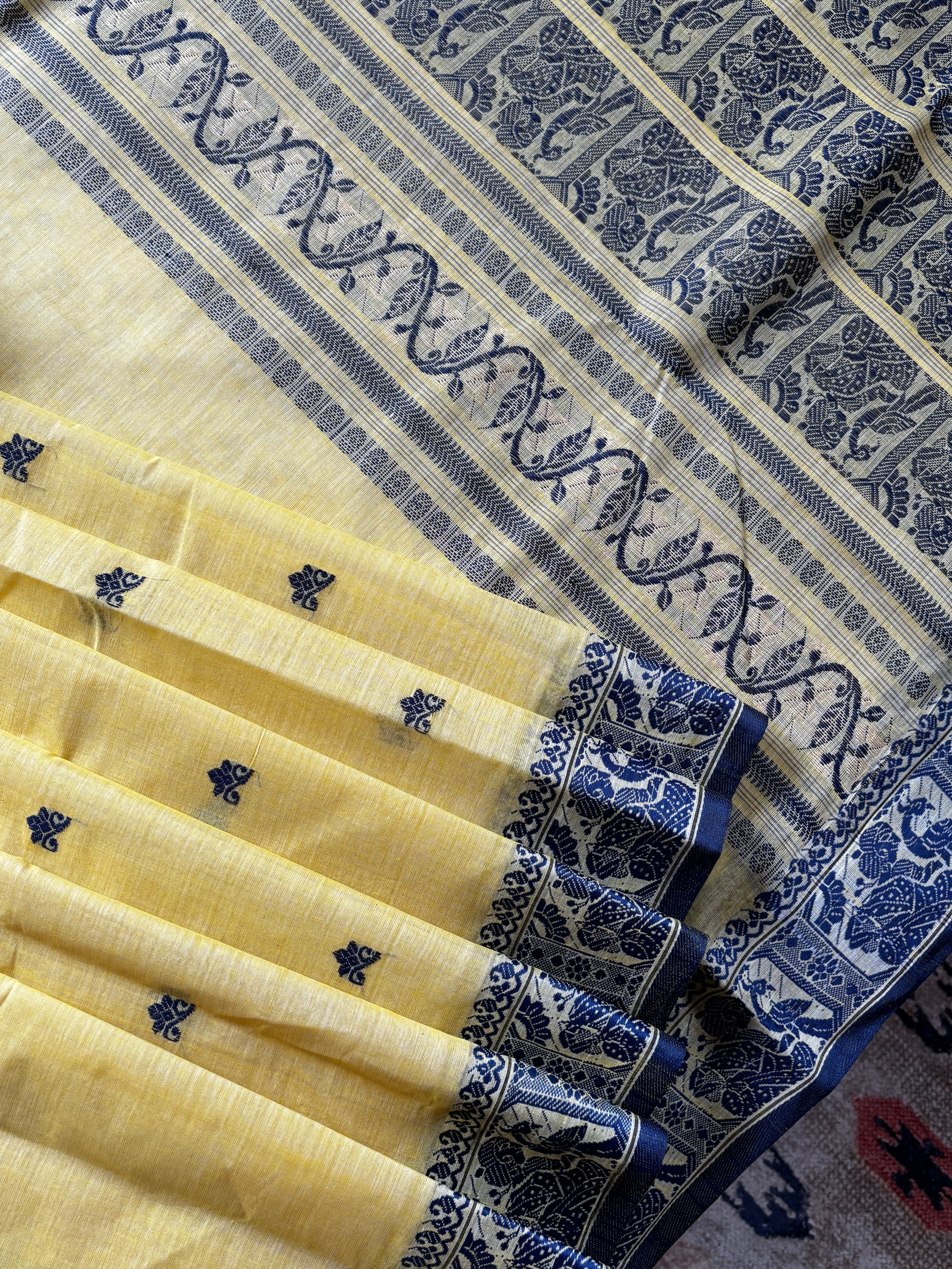 Handwoven Light Yellow Colour Cotton Baluchari Saree