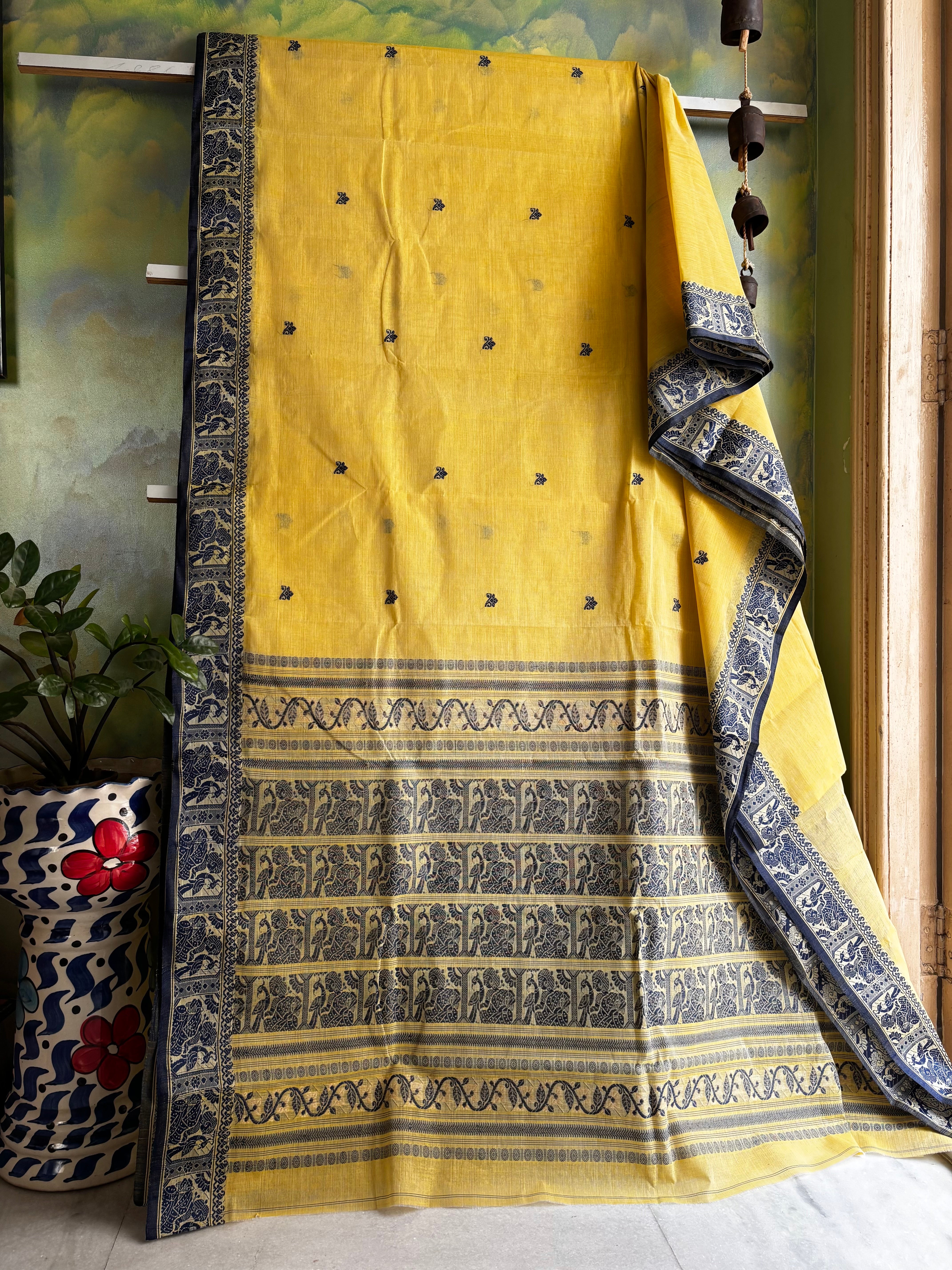 Handwoven Light Yellow Colour Cotton Baluchari Saree