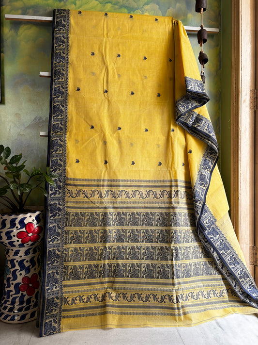 Handwoven Light Yellow Colour Cotton Baluchari Saree