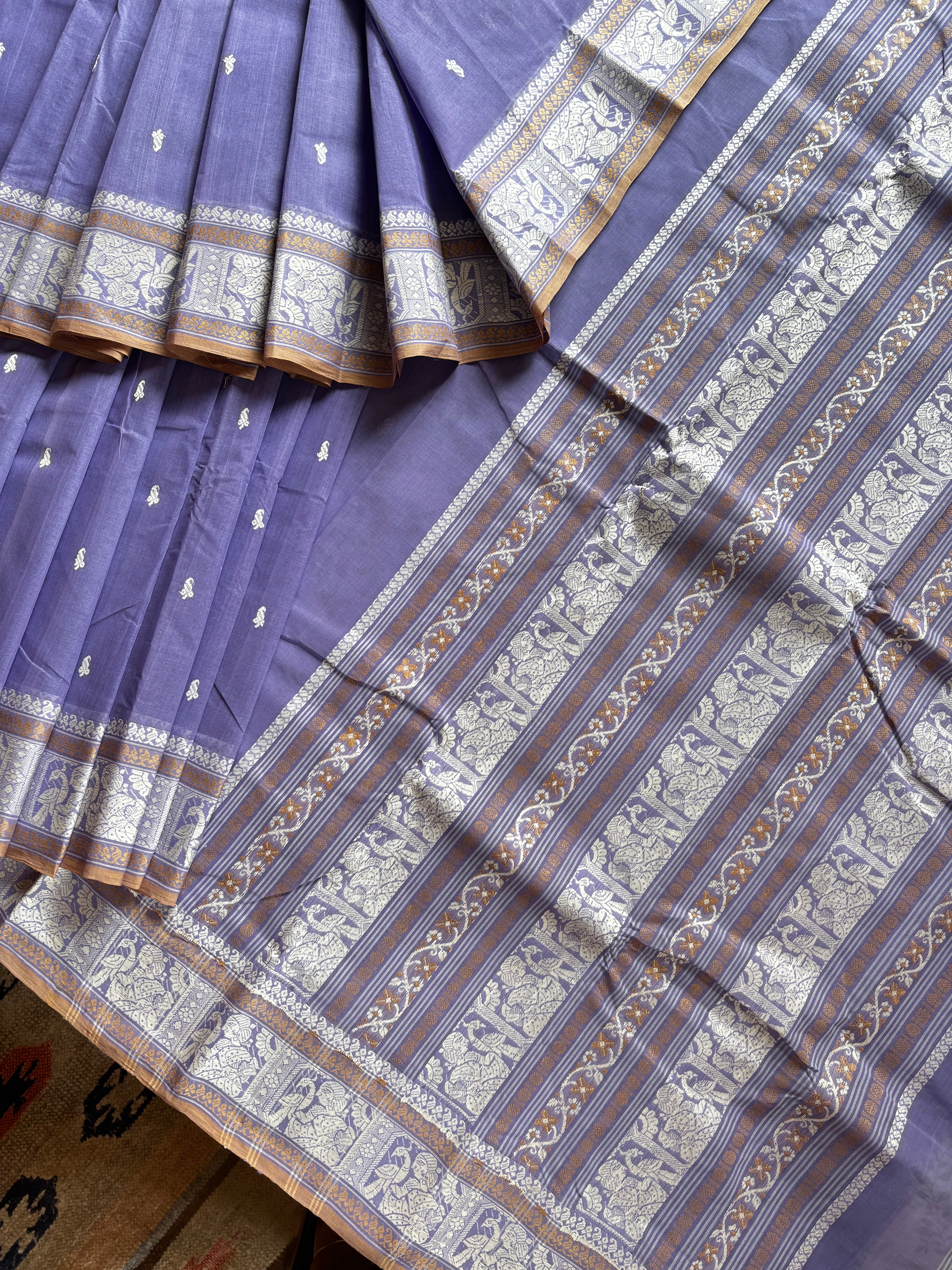 Handwoven Lavender Colour Cotton Baluchari Saree