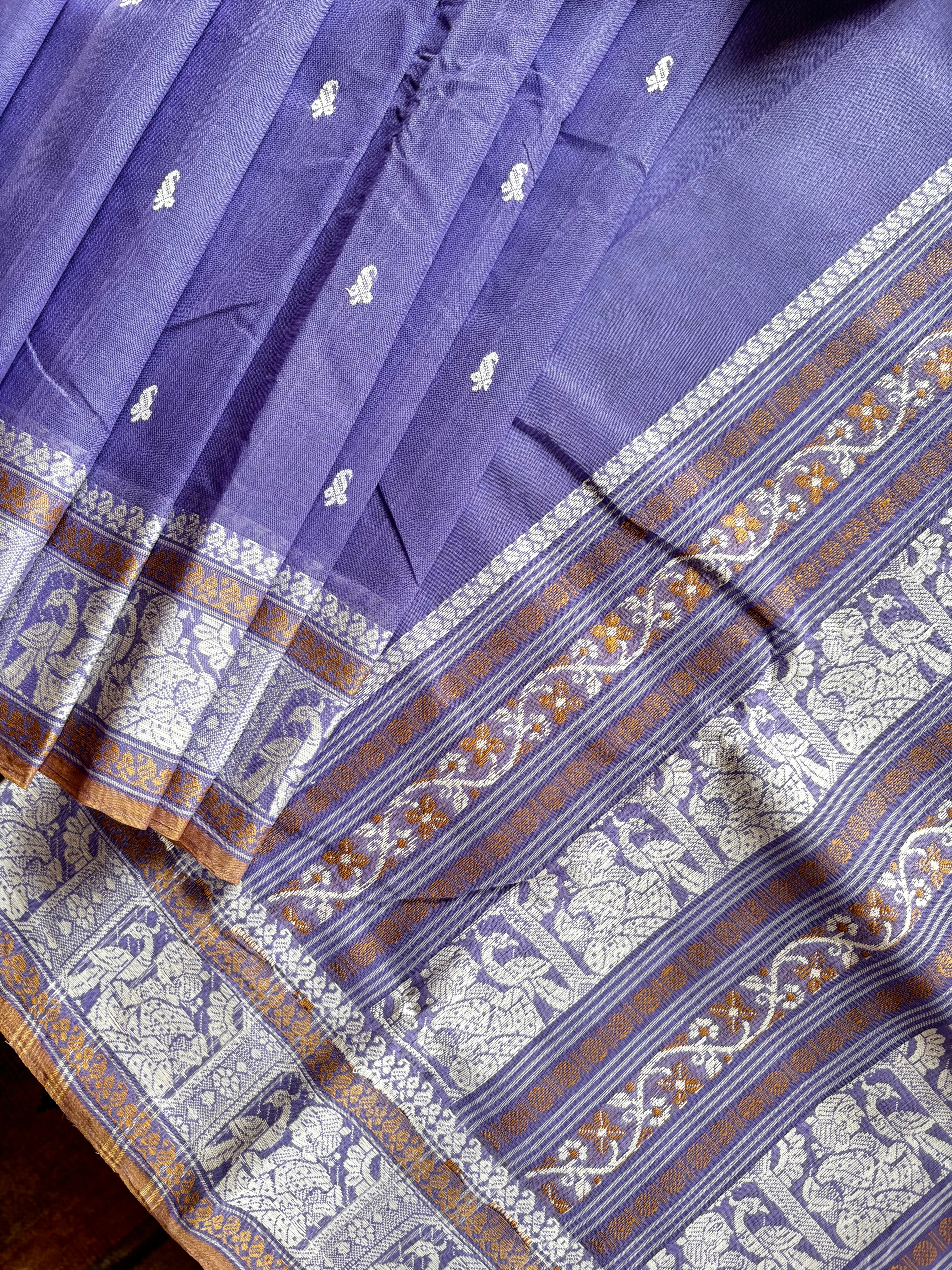 Handwoven Lavender Colour Cotton Baluchari Saree