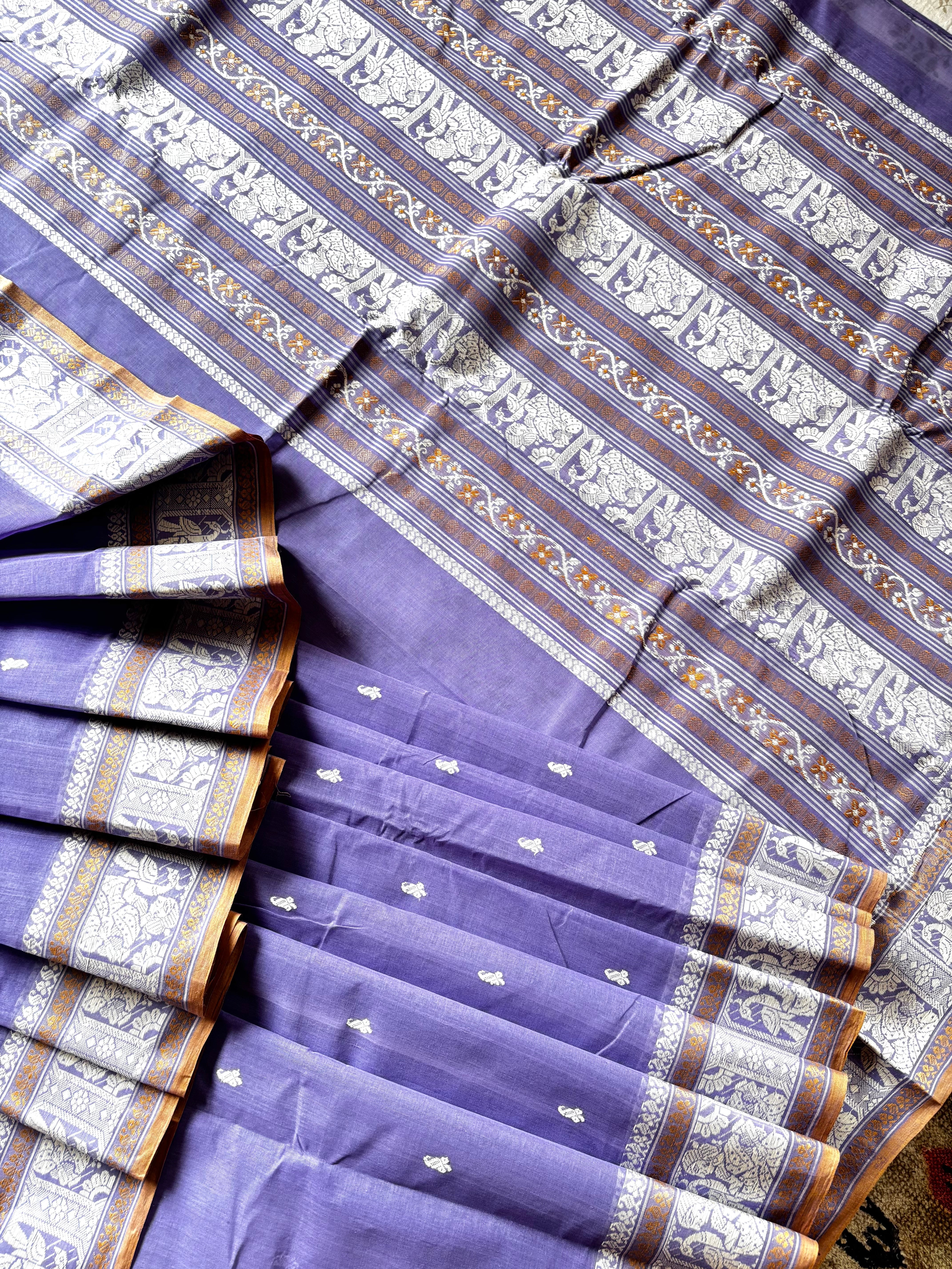 Handwoven Lavender Colour Cotton Baluchari Saree