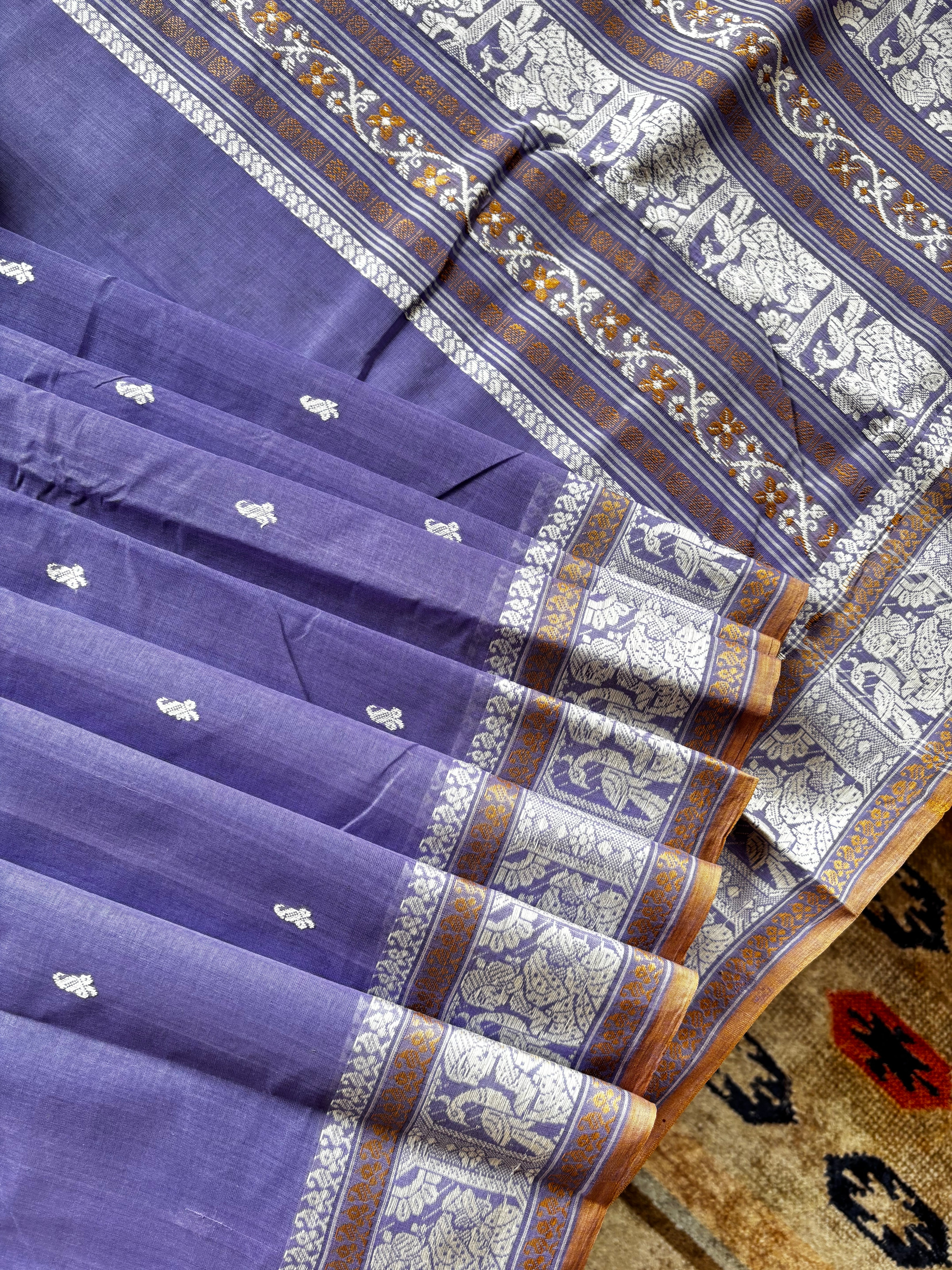 Handwoven Lavender Colour Cotton Baluchari Saree