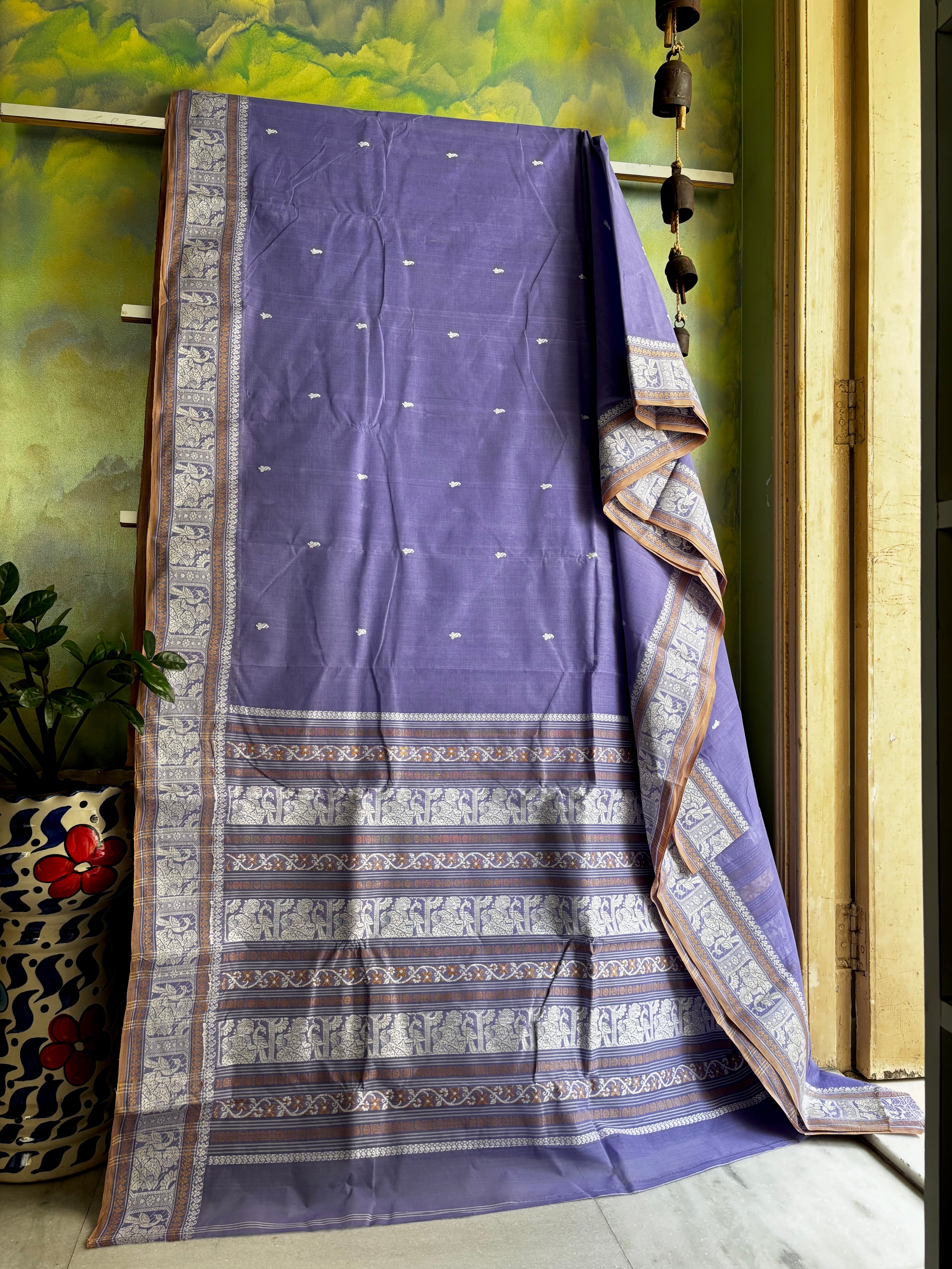 Handwoven Lavender Colour Cotton Baluchari Saree