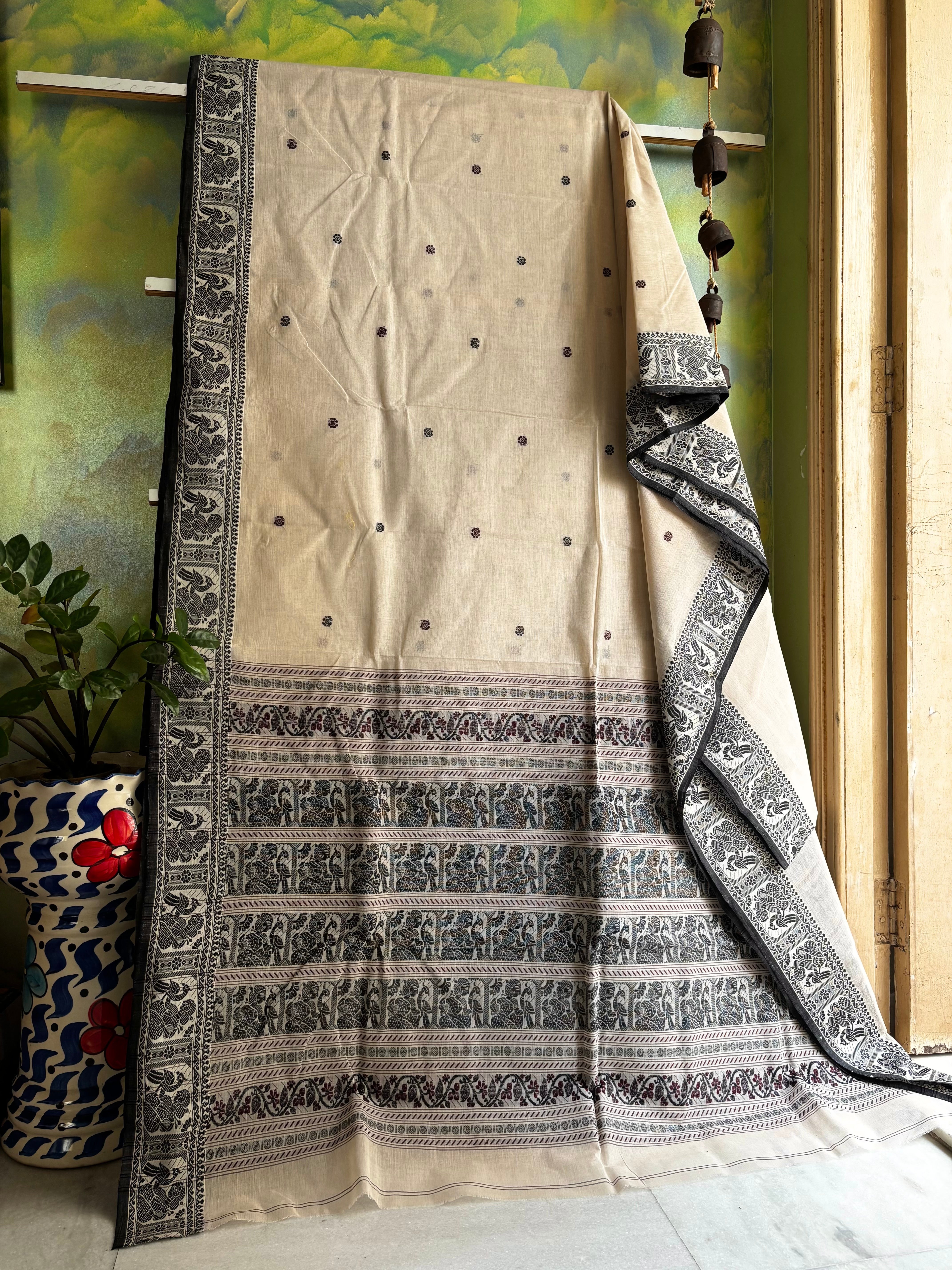 Handwoven Beige Colour Cotton Baluchari Saree