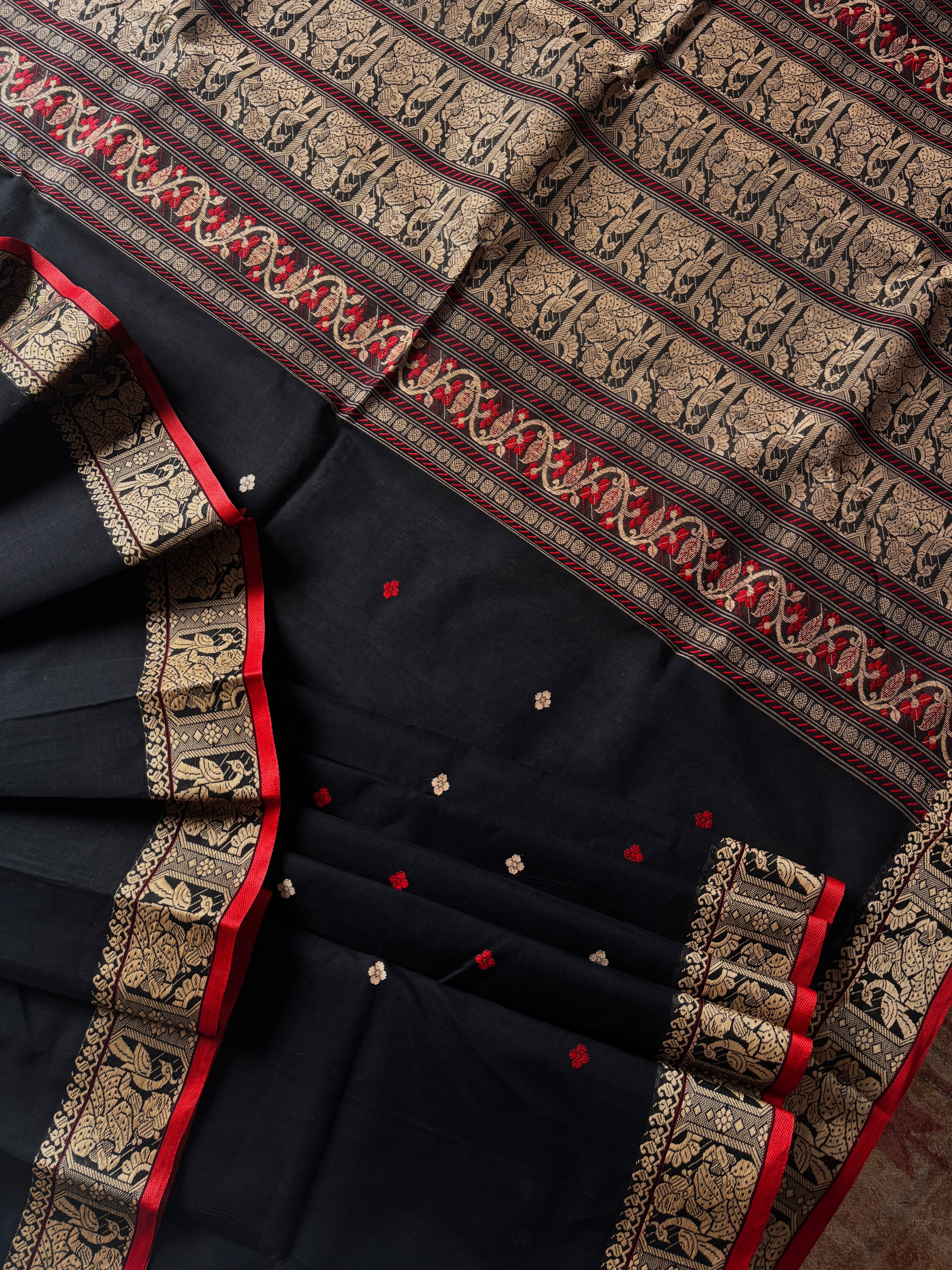 Handwoven Black Colour Cotton Baluchari Saree