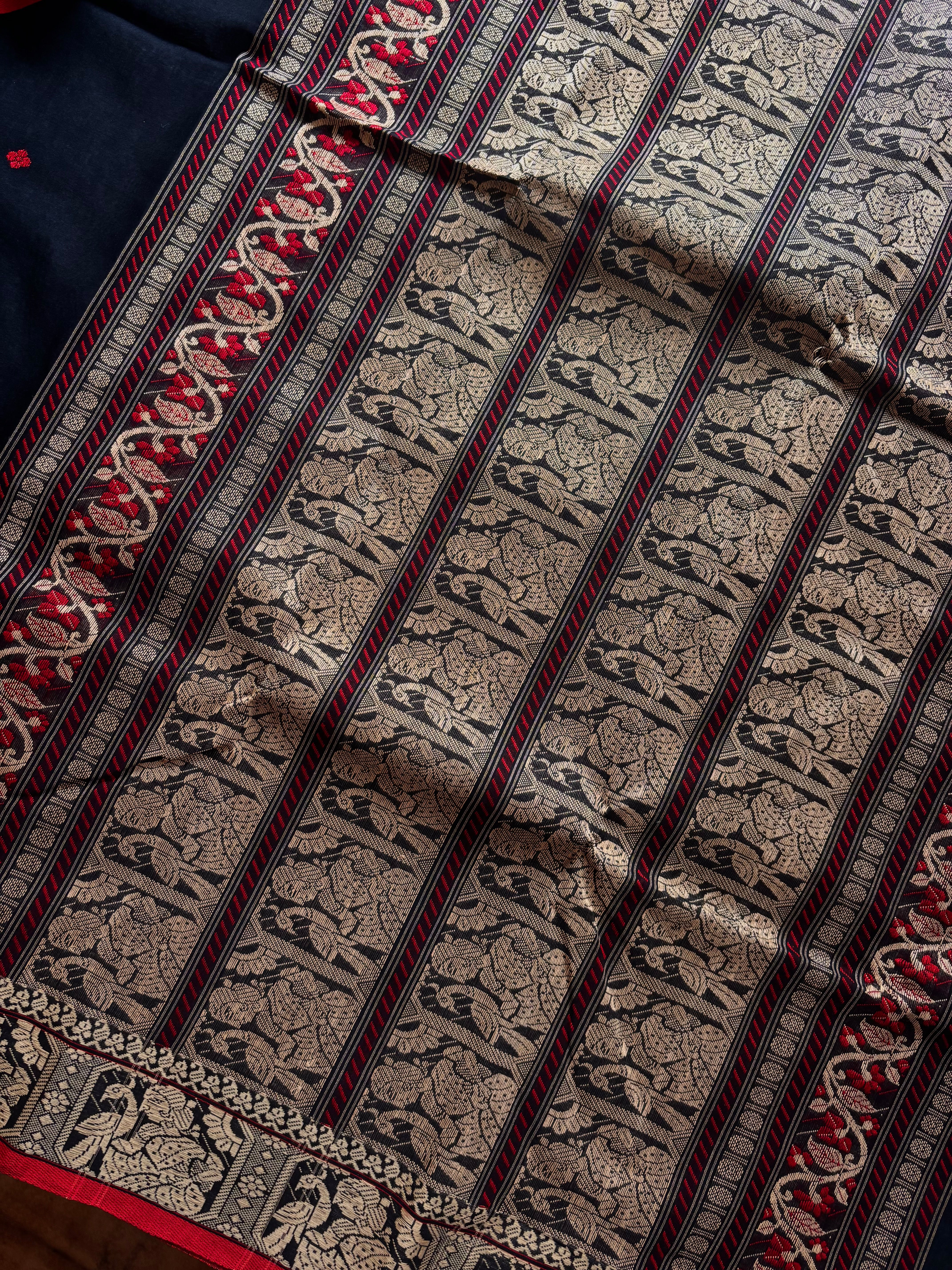 Handwoven Black Colour Cotton Baluchari Saree