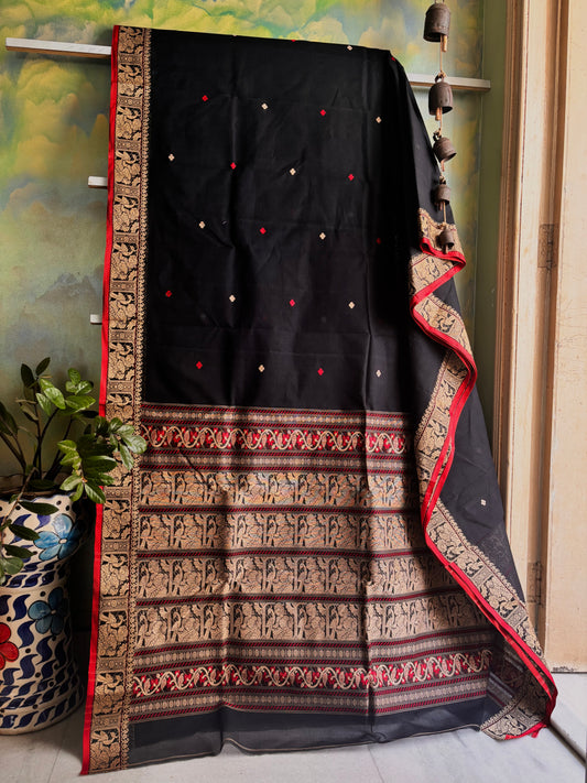Handwoven Black Colour Cotton Baluchari Saree