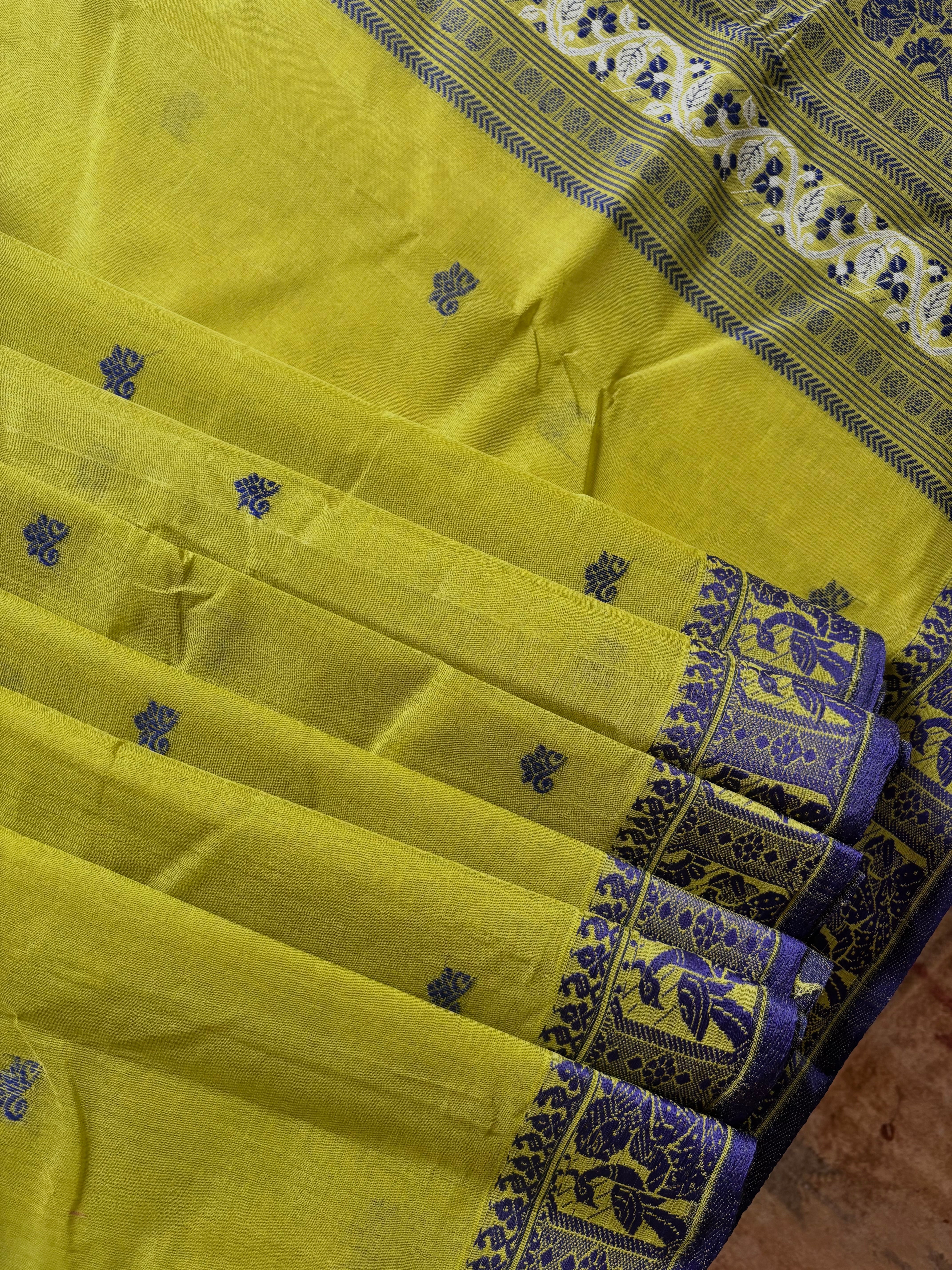 Handwoven Lime Green Cotton Baluchari Saree
