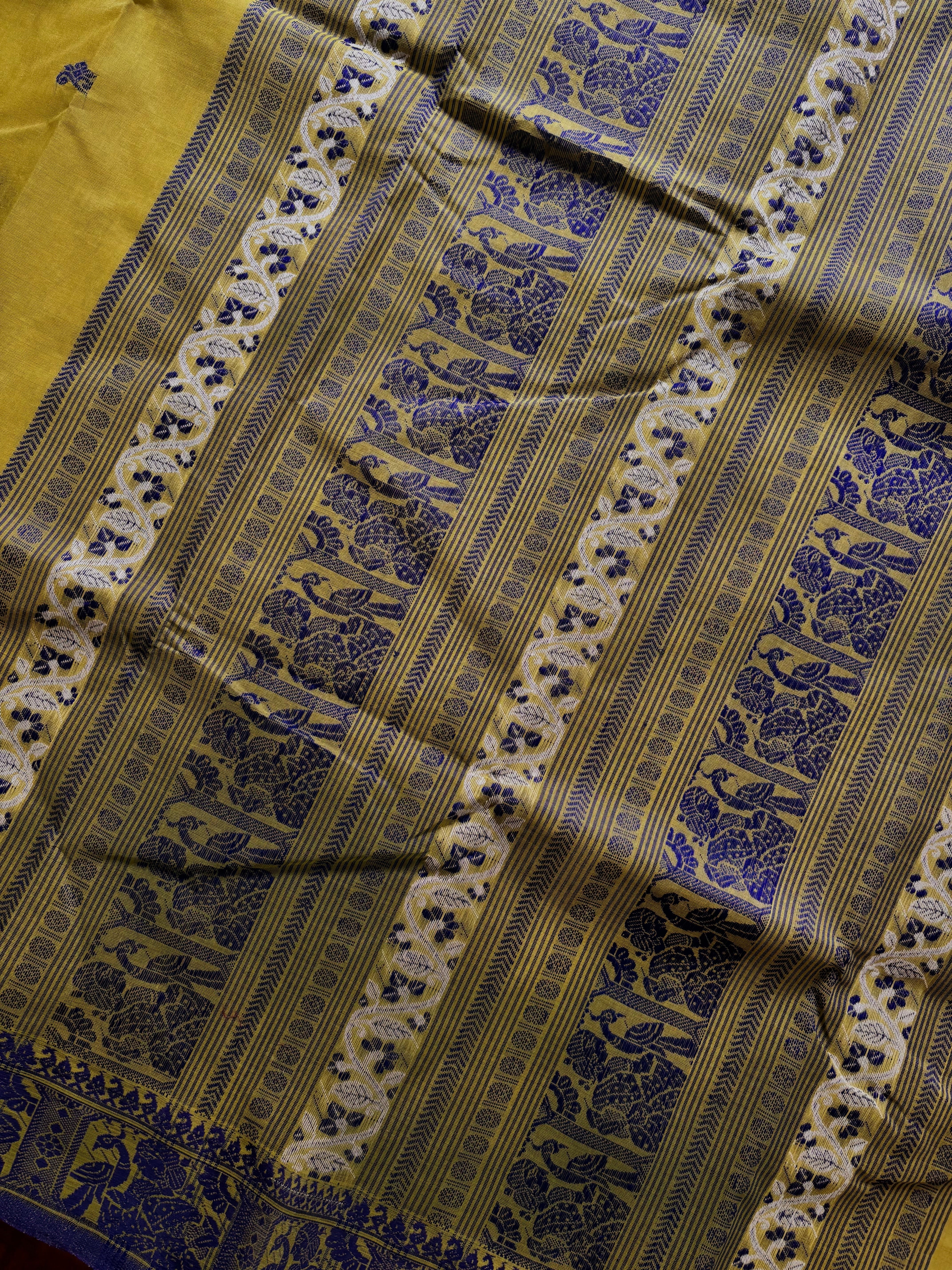 Handwoven Lime Green Cotton Baluchari Saree